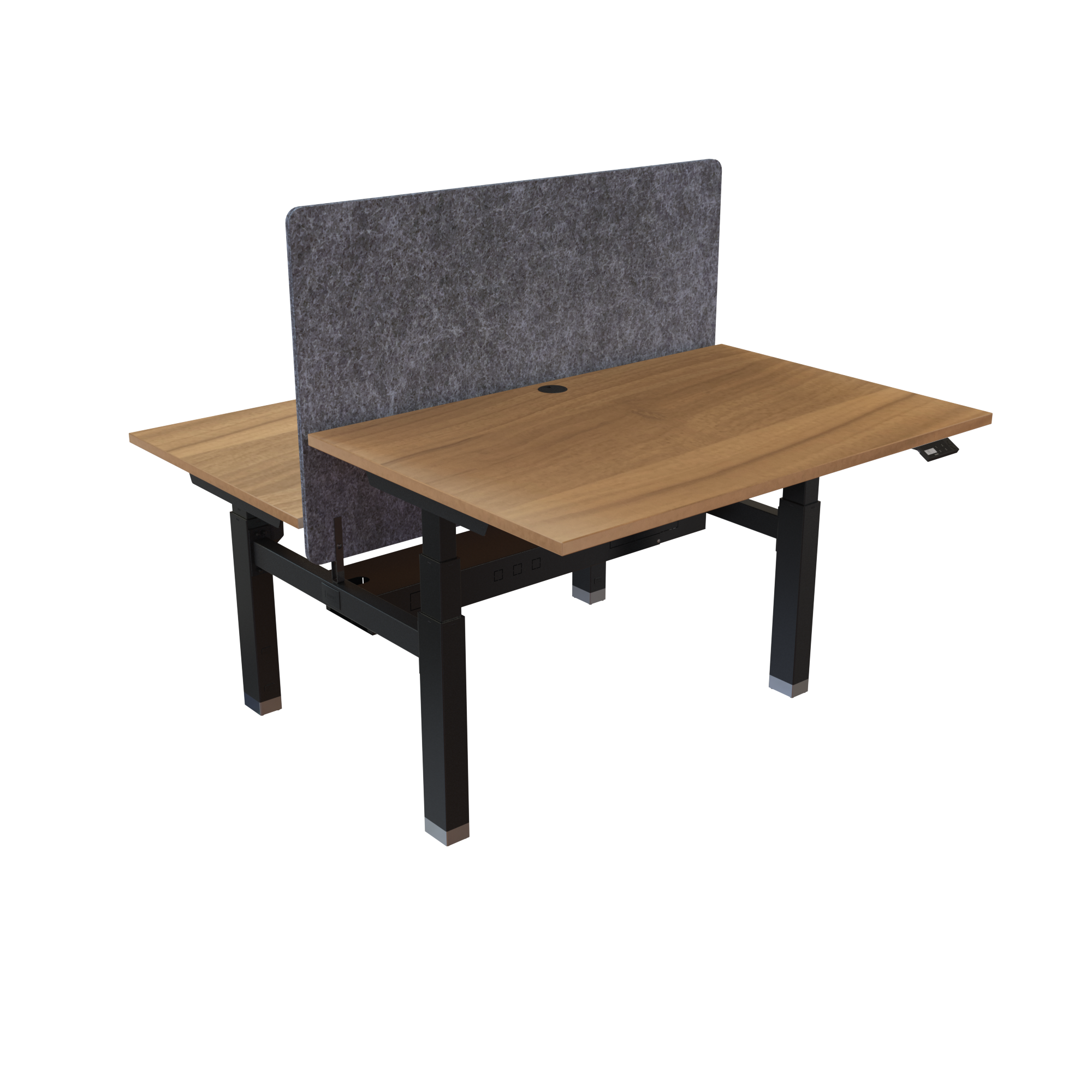 Ergonomic frame desk (120x80 cm) with a walnut melamine tabletop and memory controller on a black 481-35 desk frame