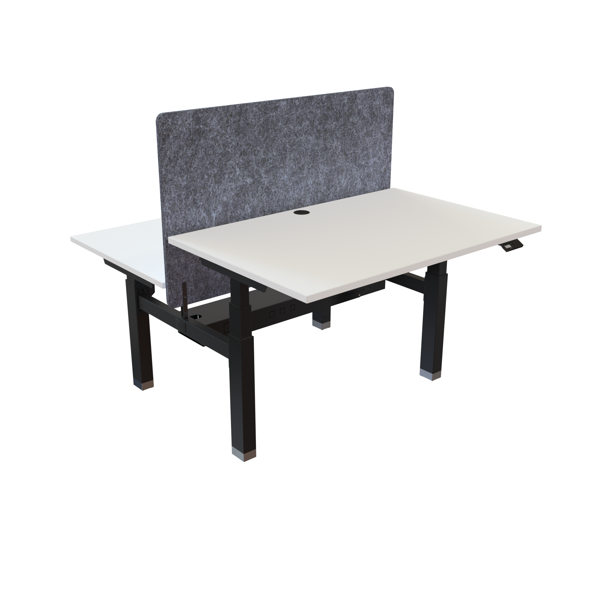 Ergonomic frame desk (120x80 cm) with a white melamine tabletop and memory controller on a black 481-35 desk frame