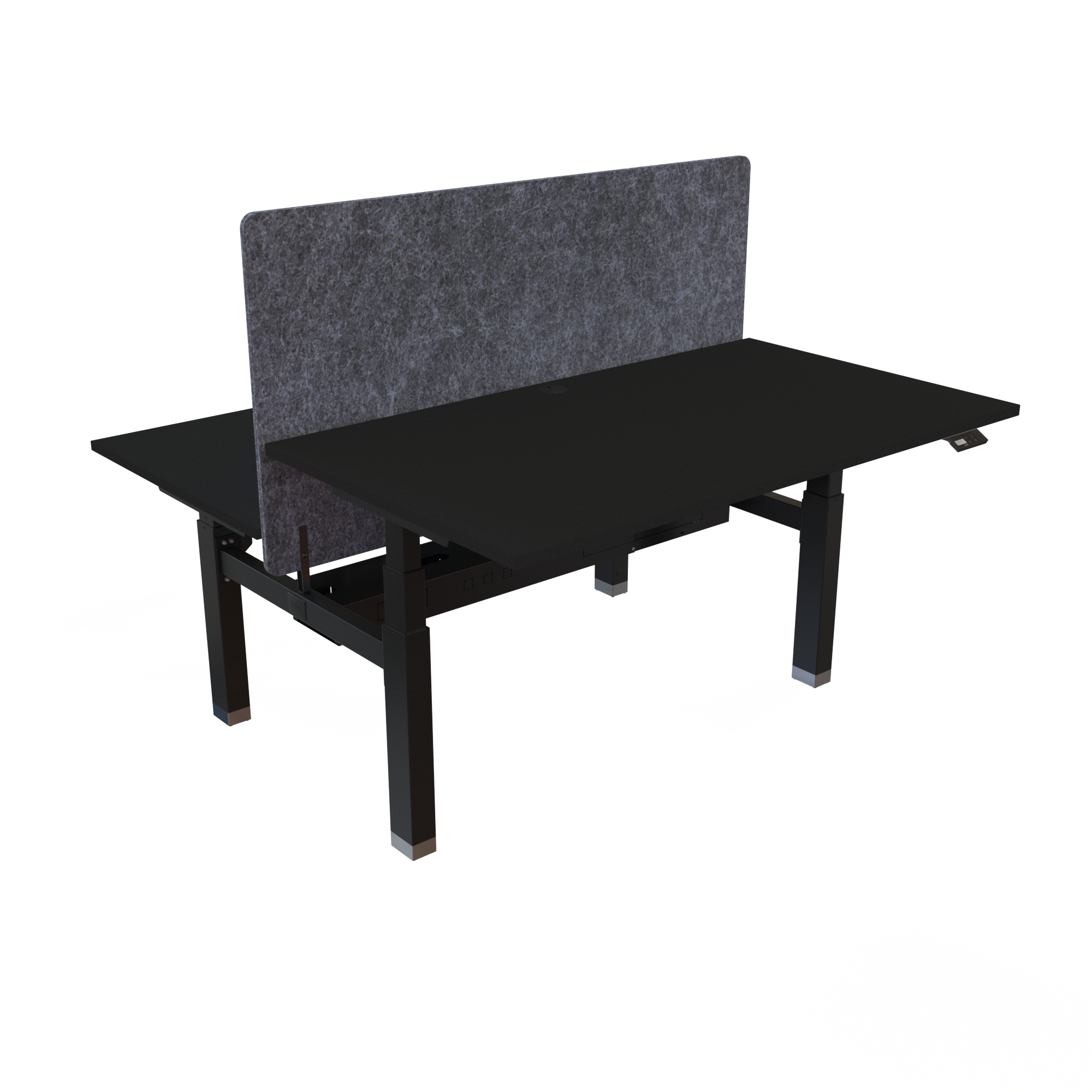 Ergonomic frame desk (140x80 cm) with a black melamine tabletop and memory controller on a black 481-35 desk frame
