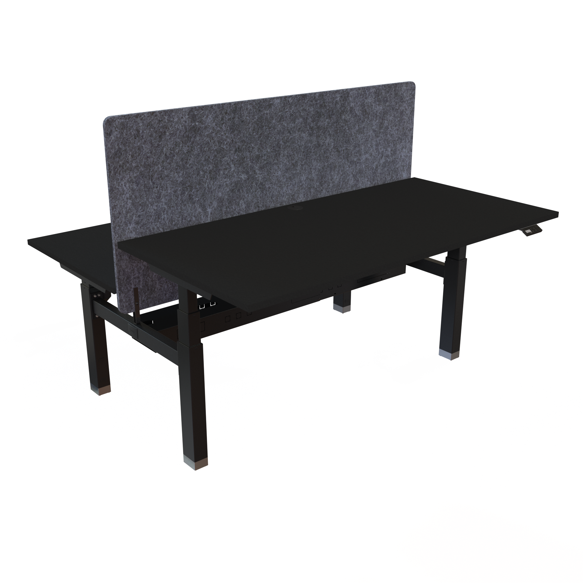 Ergonomic frame desk (160x80 cm) with a black melamine tabletop and memory controller on a black 481-35 desk frame