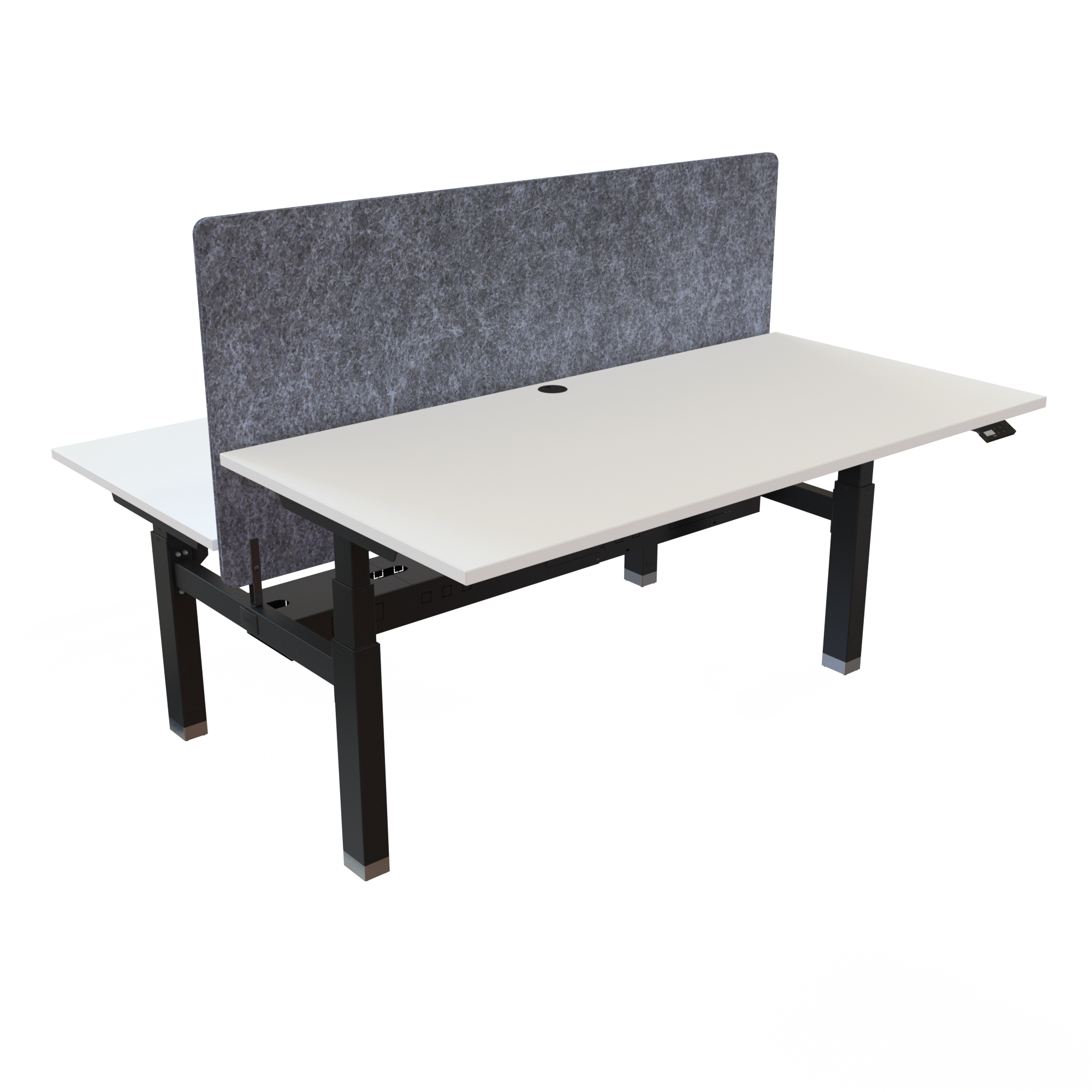 Ergonomic frame desk (160x80 cm) with a white melamine tabletop and memory controller on a black 481-35 desk frame