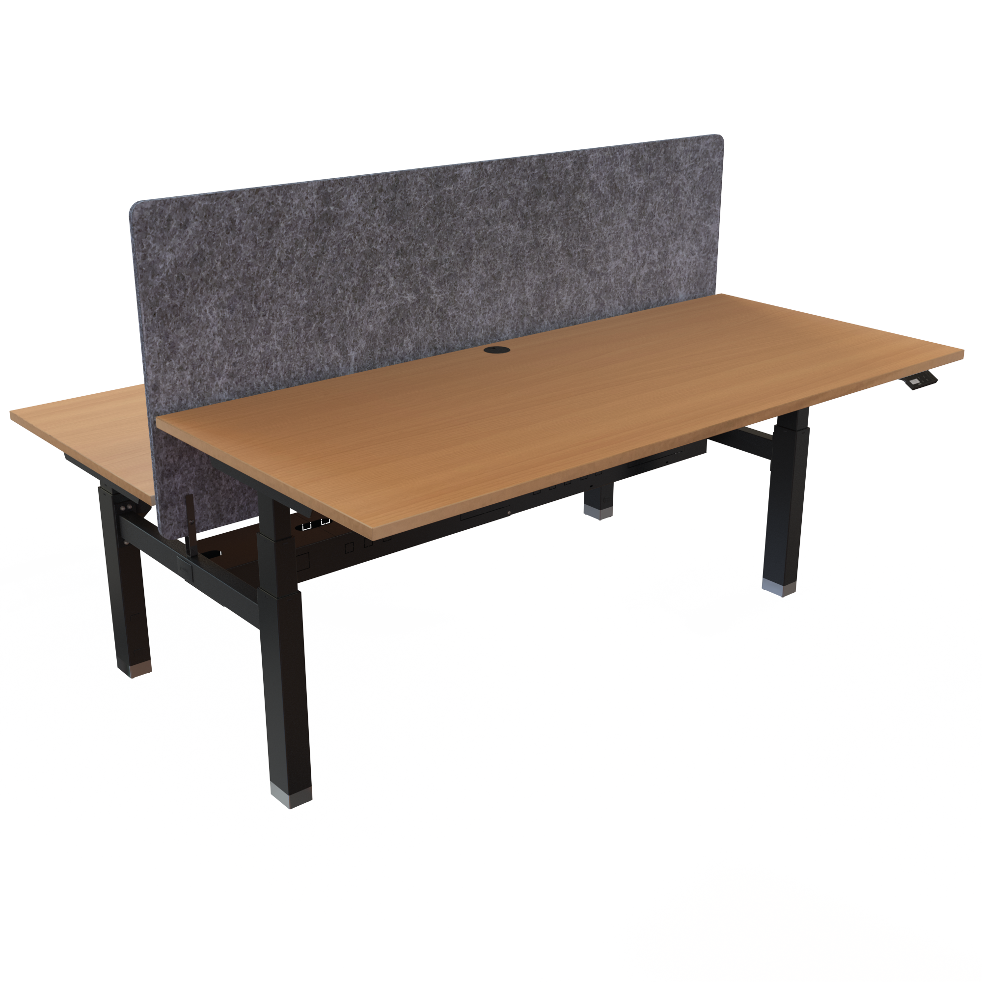 Ergonomic frame desk (180x80 cm) with a beech melamine tabletop and memory controller on a black 481-35 desk frame