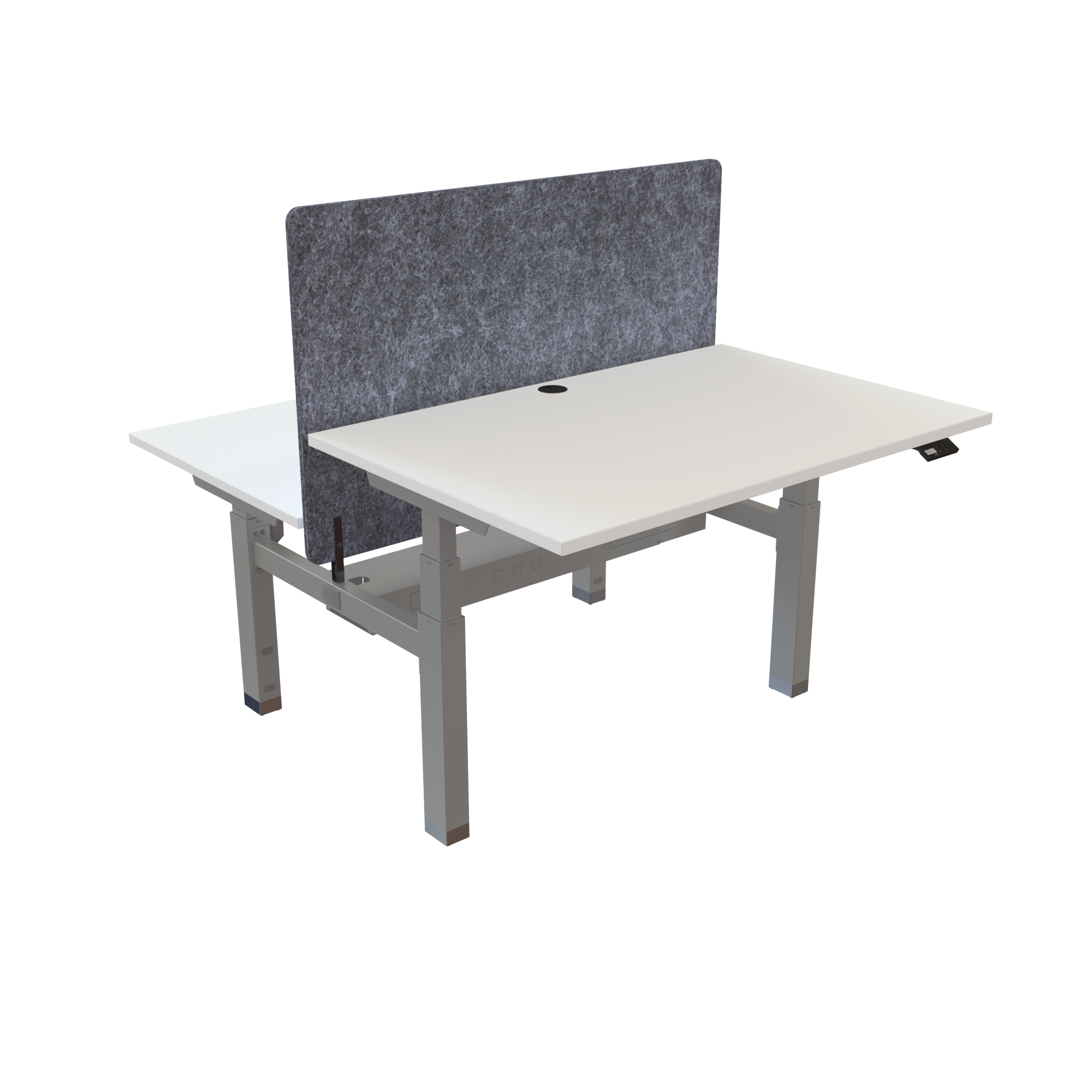 Ergonomic frame desk (120x80 cm) with a white melamine tabletop and memory controller on a silver 481-35 desk frame