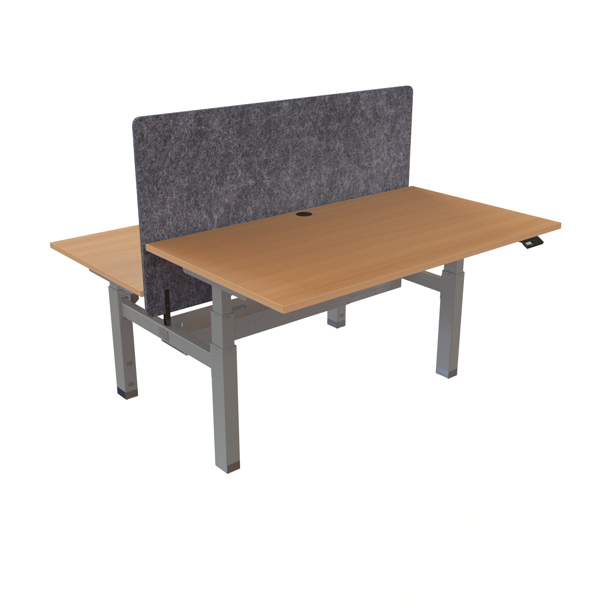 Ergonomic frame desk (140x80 cm) with a beech melamine tabletop and memory controller on a silver 481-35 desk frame