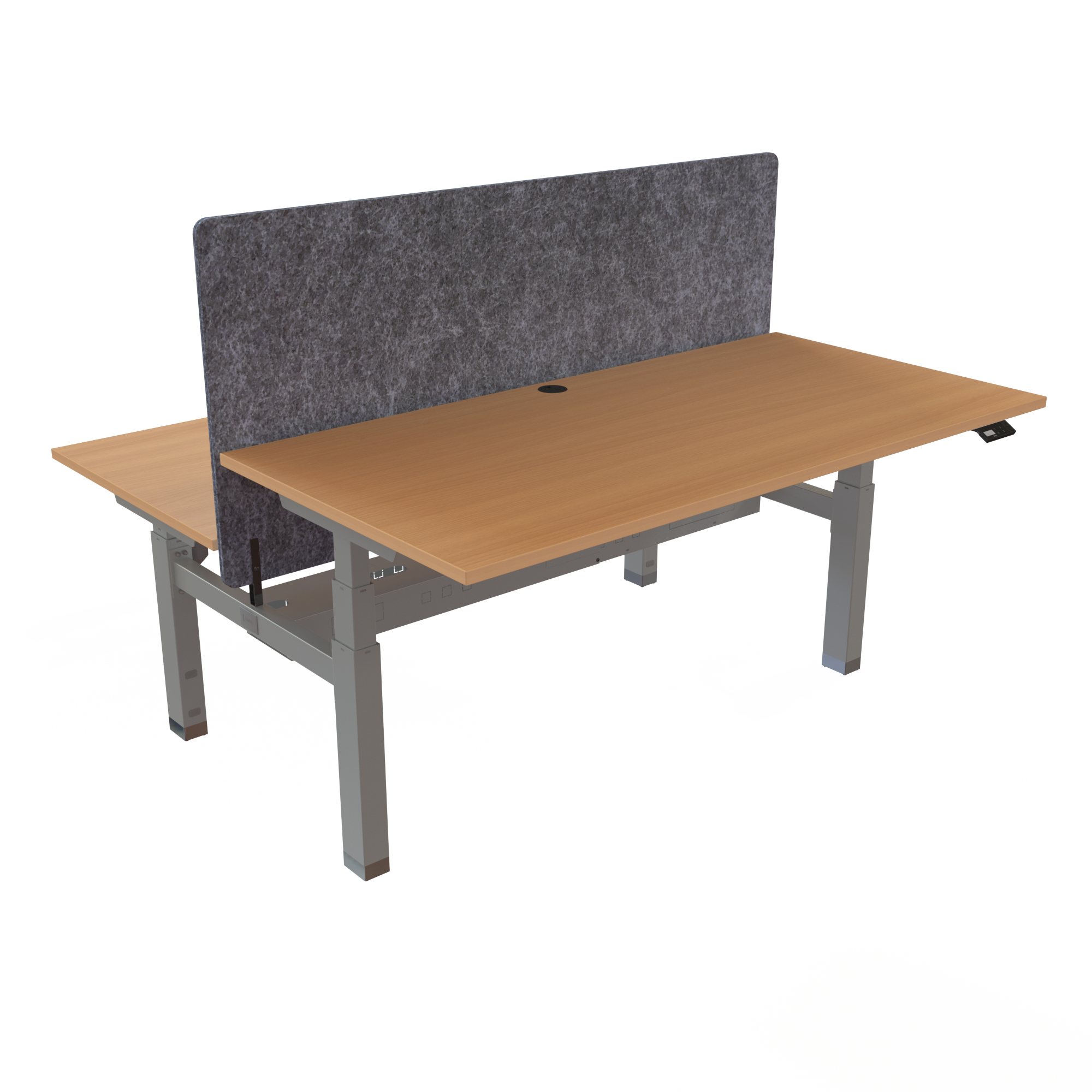 Ergonomic frame desk (160x80 cm) with a beech melamine tabletop and memory controller on a silver 481-35 desk frame