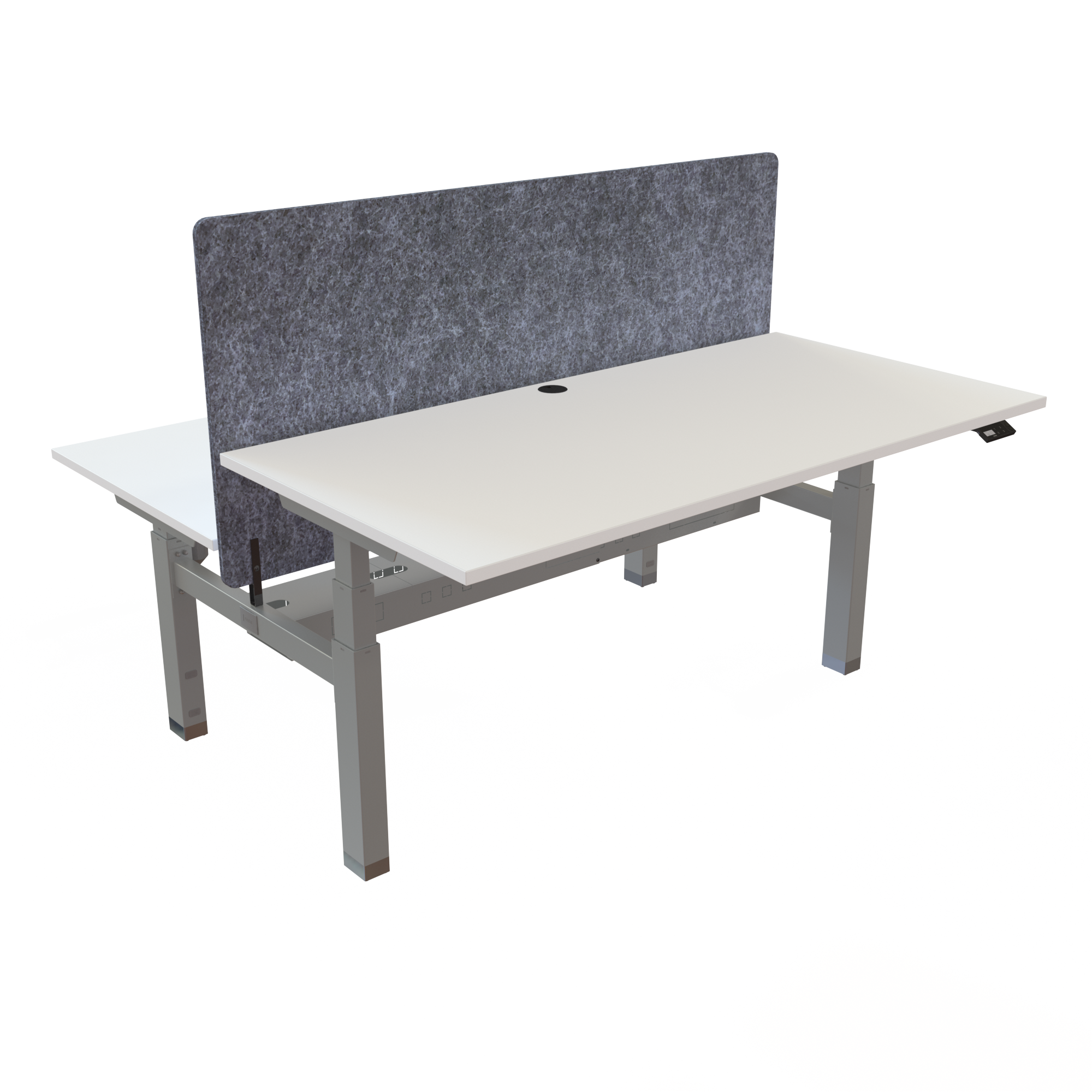 Ergonomic frame desk (160x80 cm) with a white melamine tabletop and memory controller on a silver 481-35 desk frame
