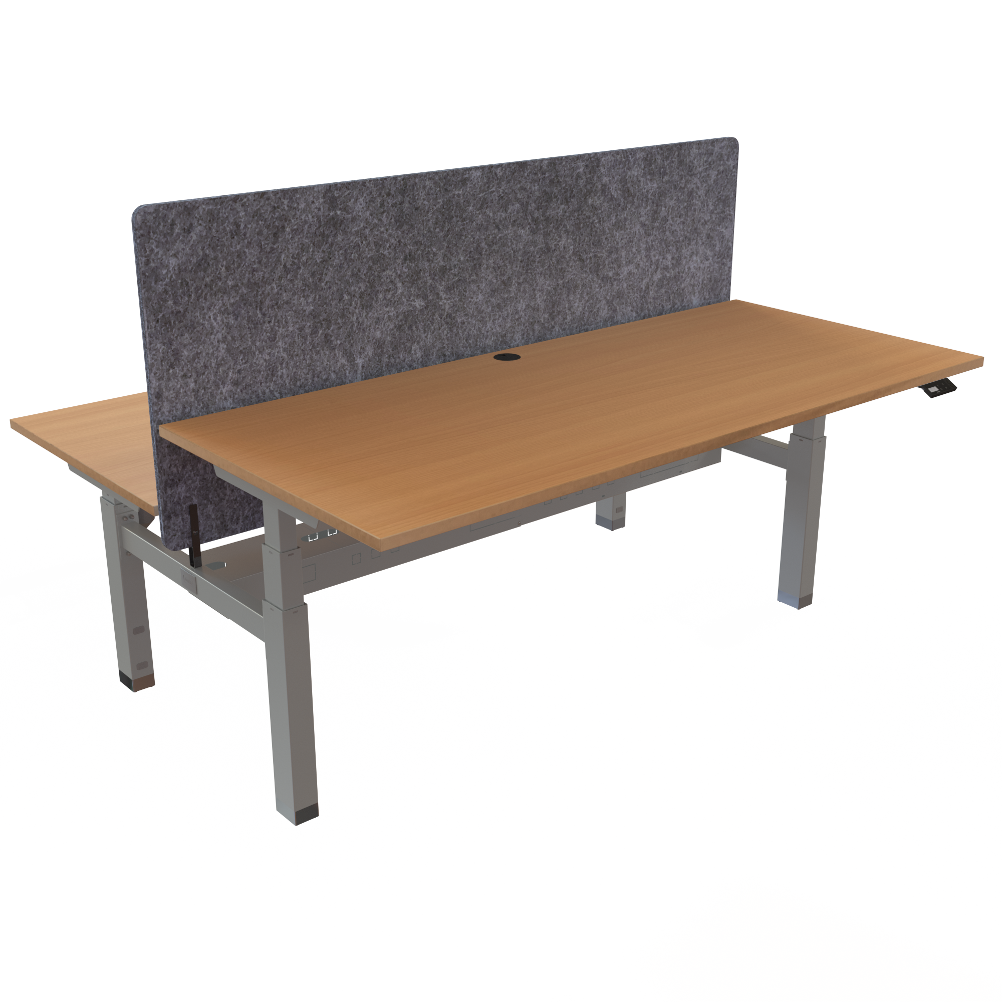 Ergonomic frame desk (180x80 cm) with a beech melamine tabletop and memory controller on a silver 481-35 desk frame