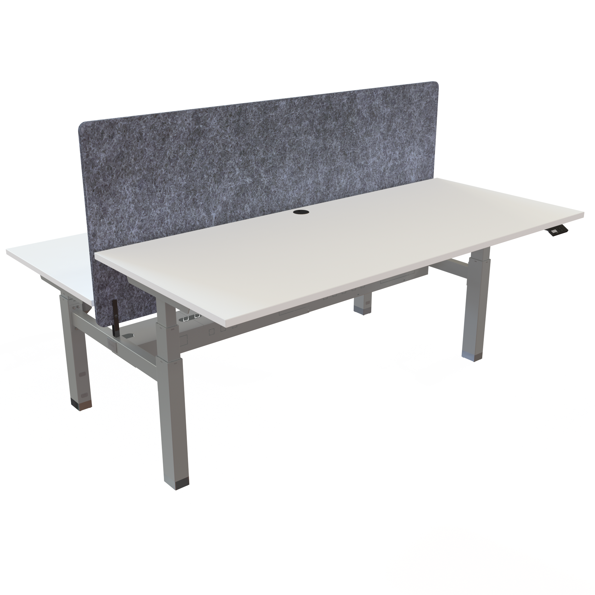 Ergonomic frame desk (180x80 cm) with a white melamine tabletop and memory controller on a silver 481-35 desk frame