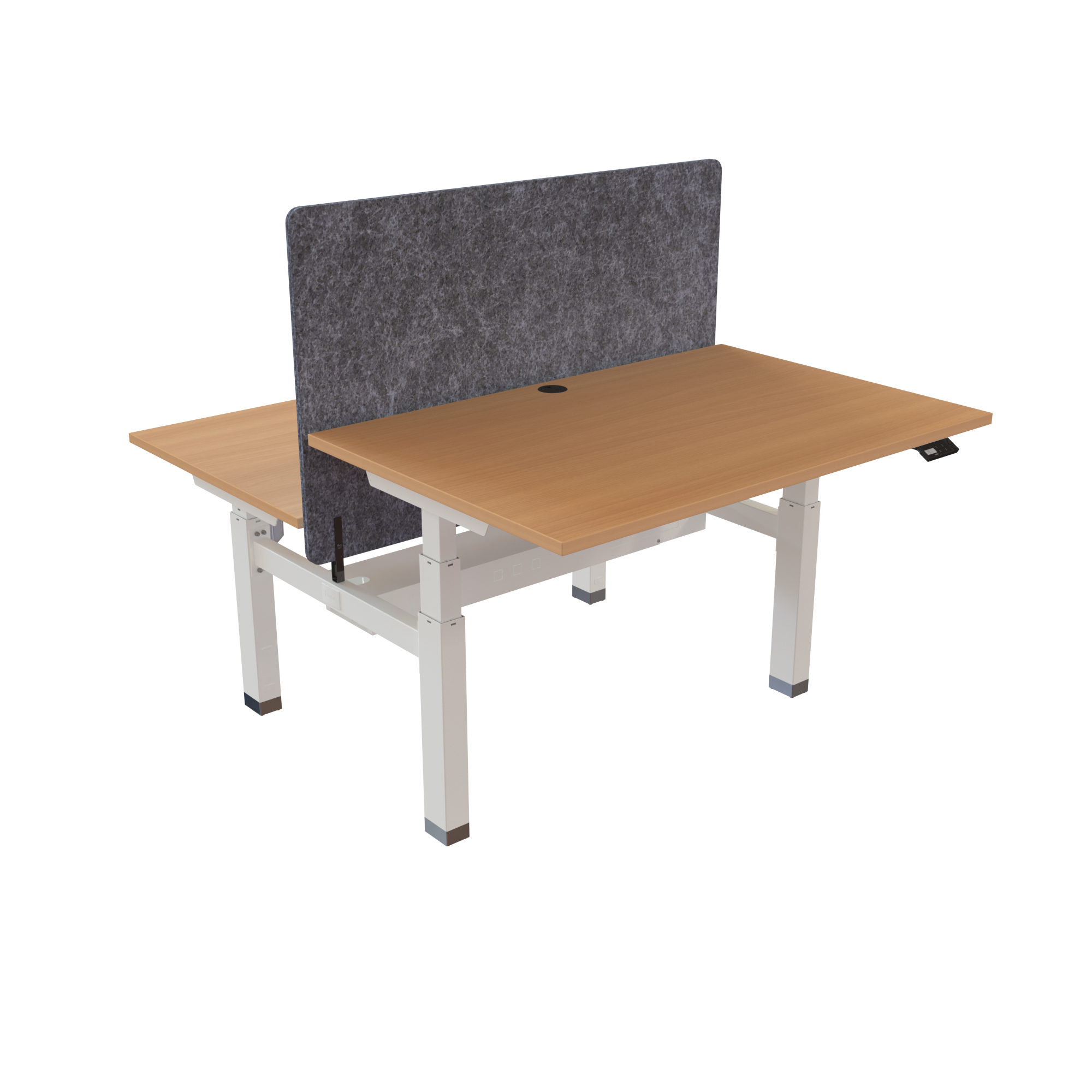 Ergonomic frame desk (120x80 cm) with a beech melamine tabletop and memory controller on a white 481-35 desk frame