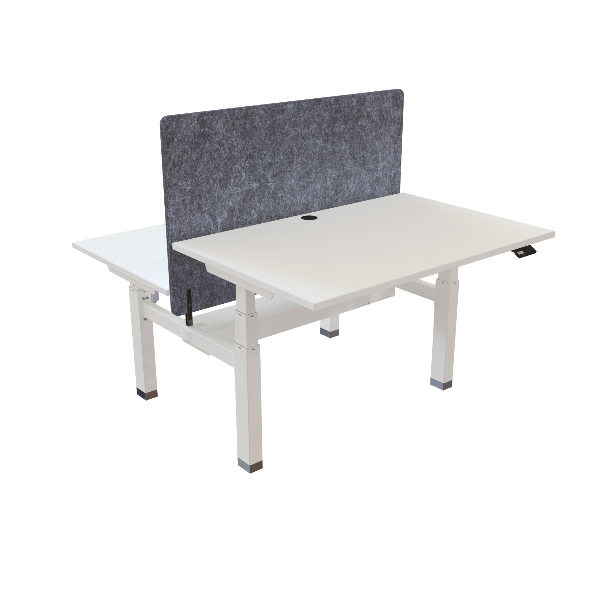 Ergonomic frame desk (120x80 cm) with a white melamine tabletop and memory controller on a white 481-35 desk frame