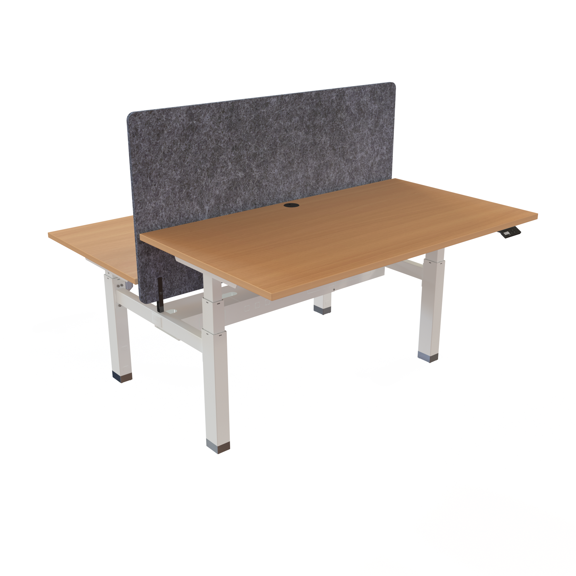 Ergonomic frame desk (140x80 cm) with a beech melamine tabletop and memory controller on a white 481-35 desk frame