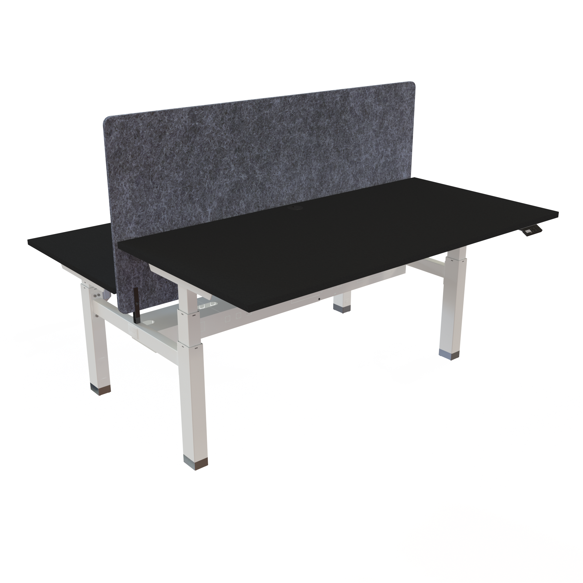 Ergonomic frame desk (160x80 cm) with a black melamine tabletop and memory controller on a white 481-35 desk frame