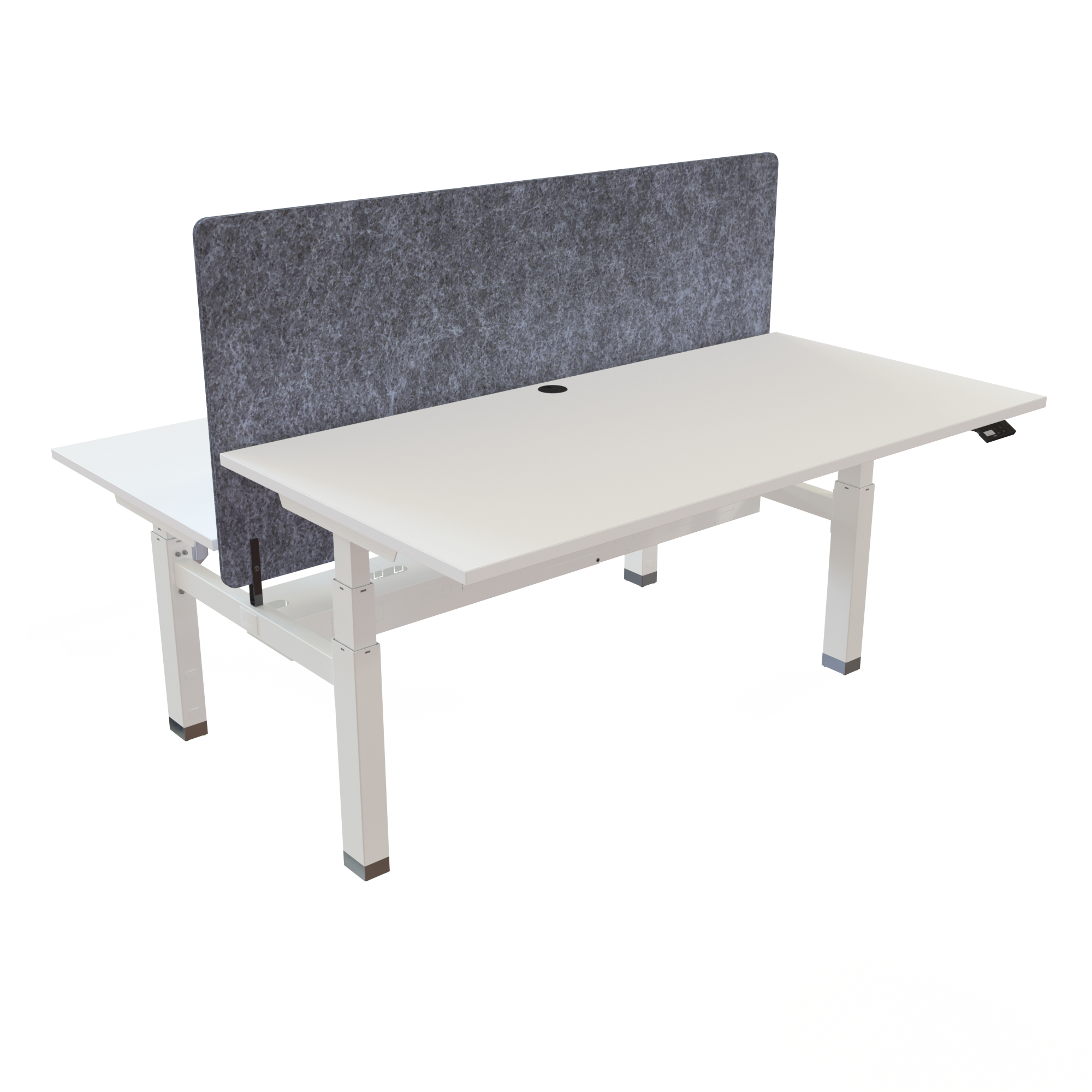 Ergonomic frame desk (160x80 cm) with a white melamine tabletop and memory controller on a white 481-35 desk frame