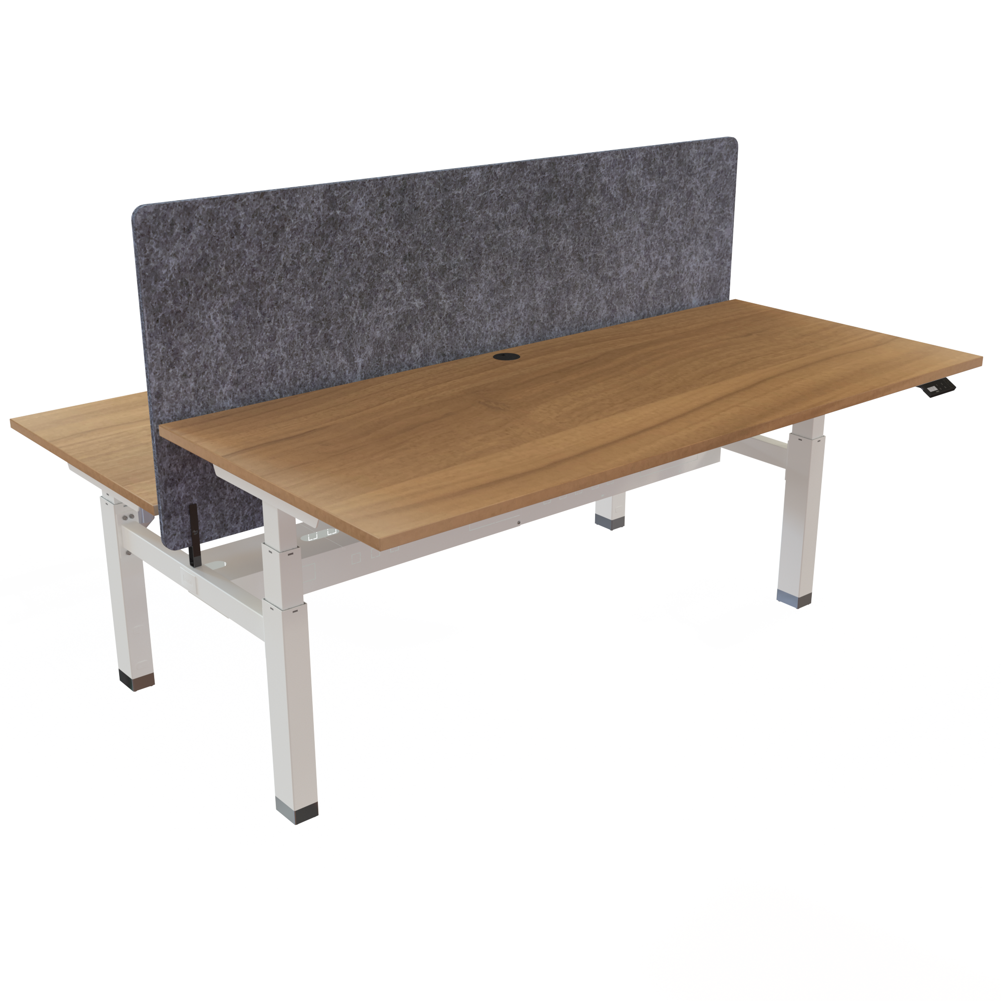 Ergonomic frame desk (180x80 cm) with a walnut melamine tabletop and memory controller on a white 481-35 desk frame