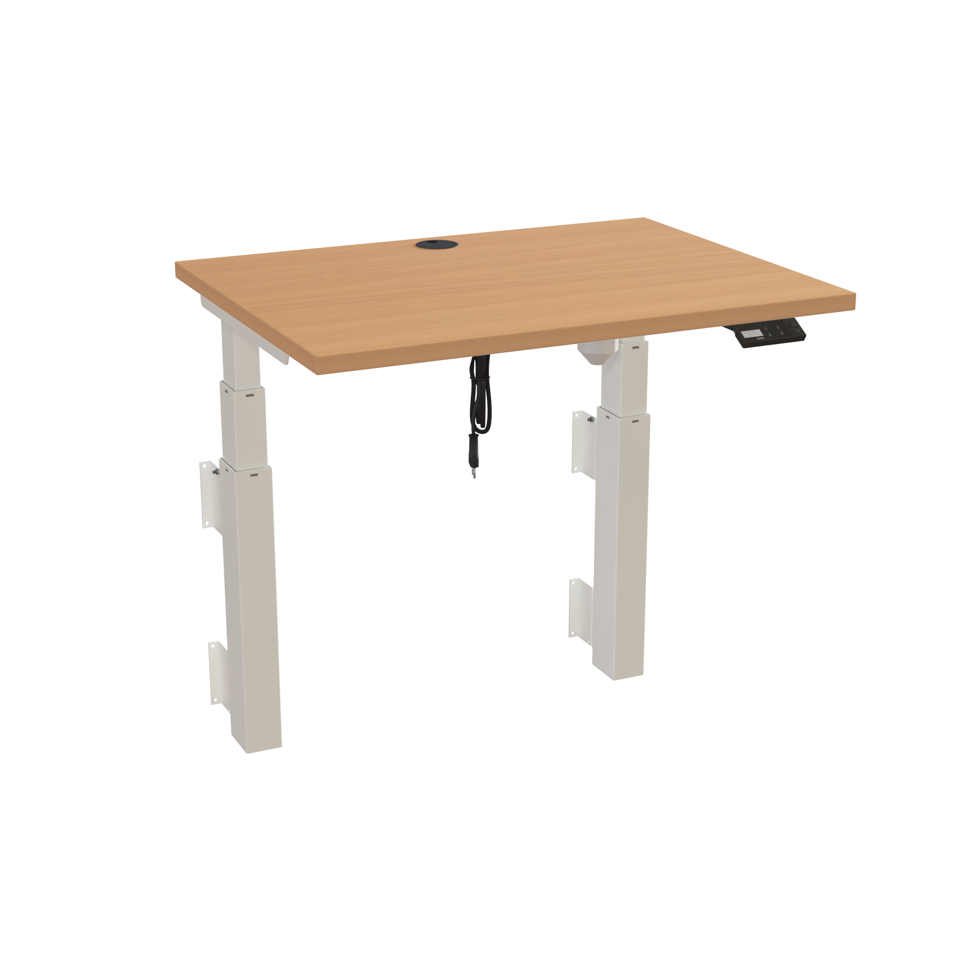Ergonomic wall-mounted desk (080x60 cm) with a beech melamine tabletop and memory controller on a white 491-35 desk frame
