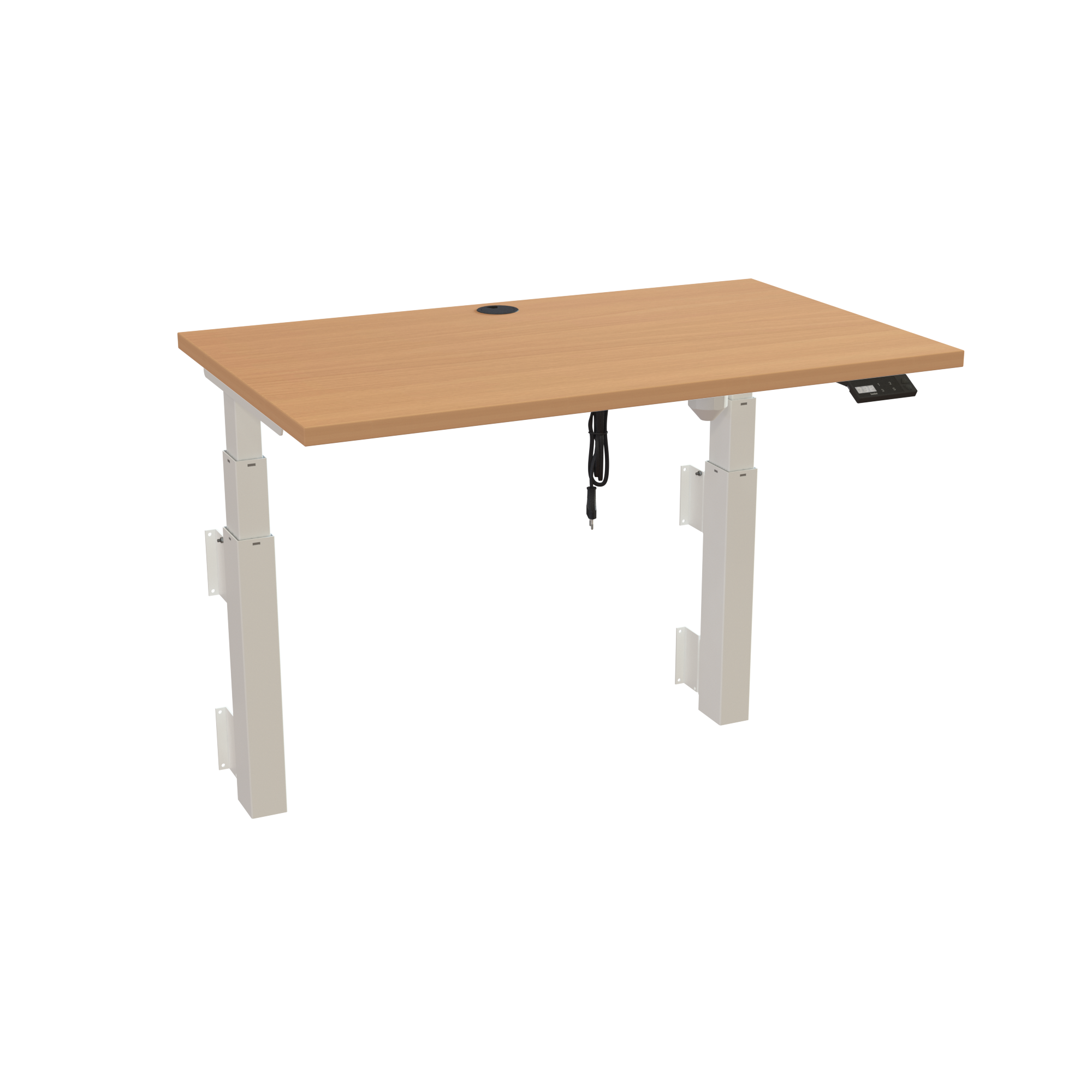 Ergonomic wall-mounted desk (100x60 cm) with a beech melamine tabletop and memory controller on a white 491-35 desk frame
