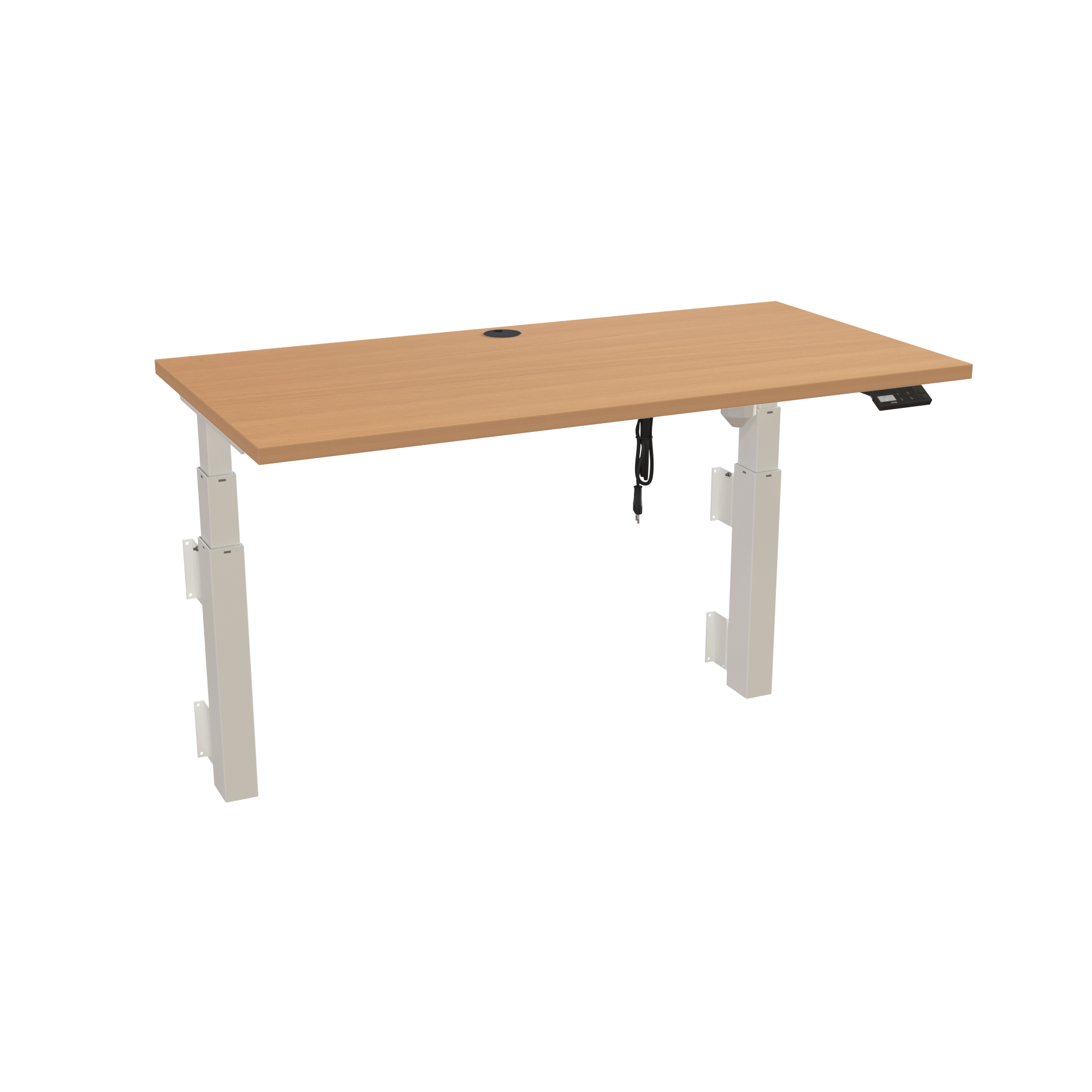 Ergonomic wall-mounted desk (120x60 cm) with a beech melamine tabletop and memory controller on a white 491-35 desk frame