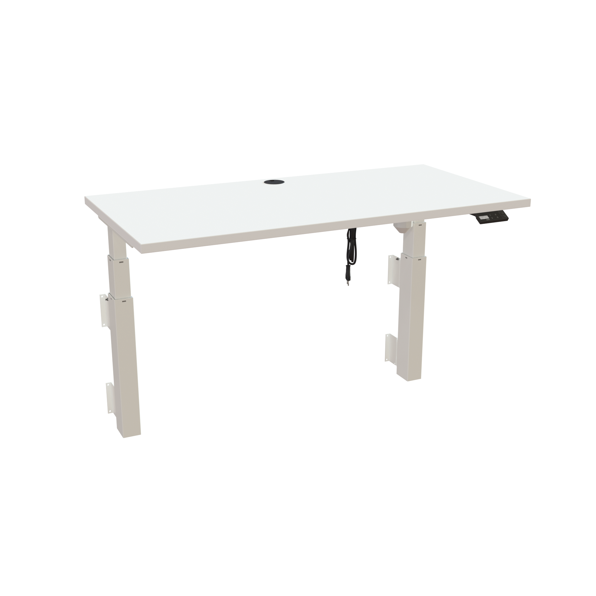 Ergonomic wall-mounted desk (120x60 cm) with a white melamine tabletop and memory controller on a white 491-35 desk frame