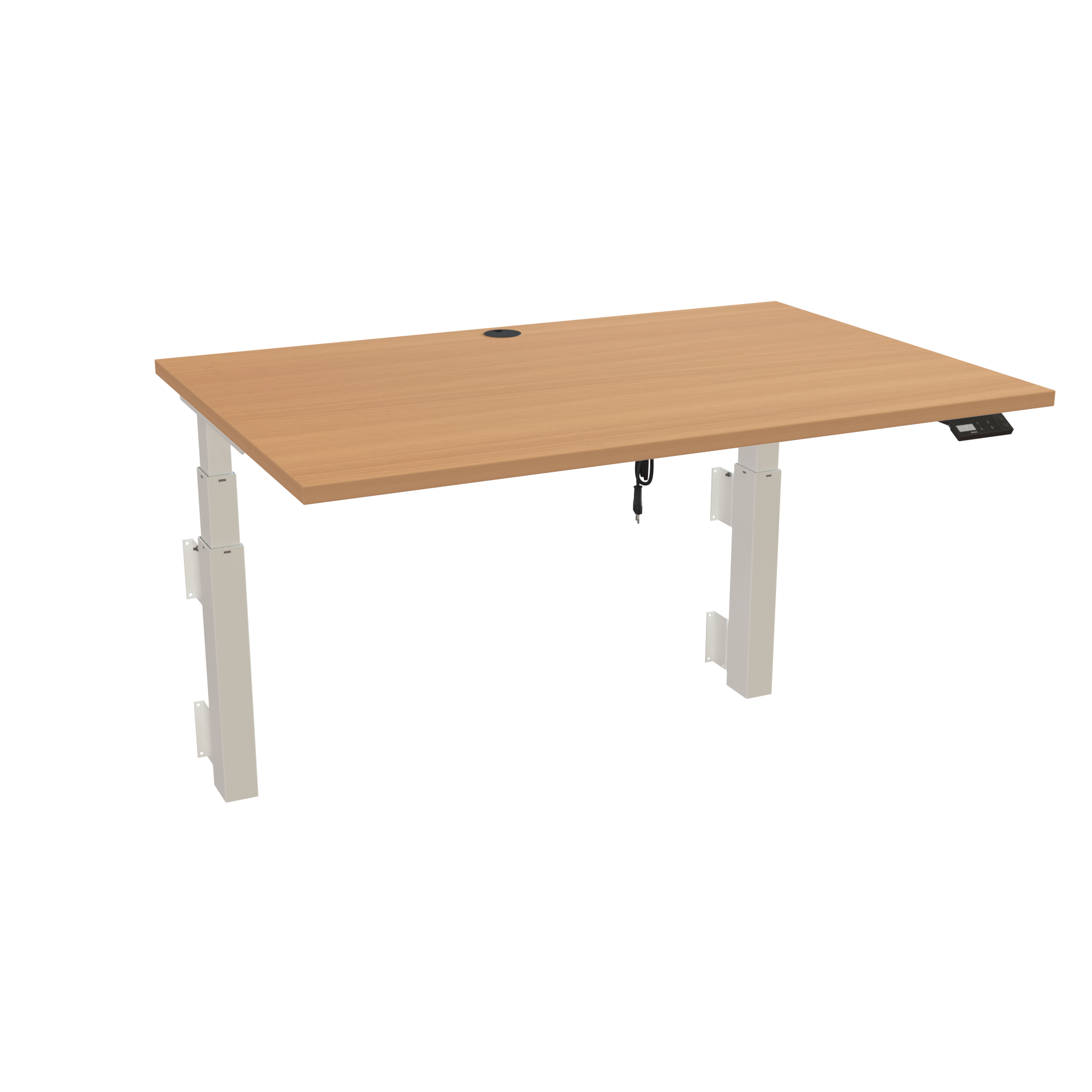 Ergonomic wall-mounted desk (120x80 cm) with a beech melamine tabletop and memory controller on a white 491-35 desk frame