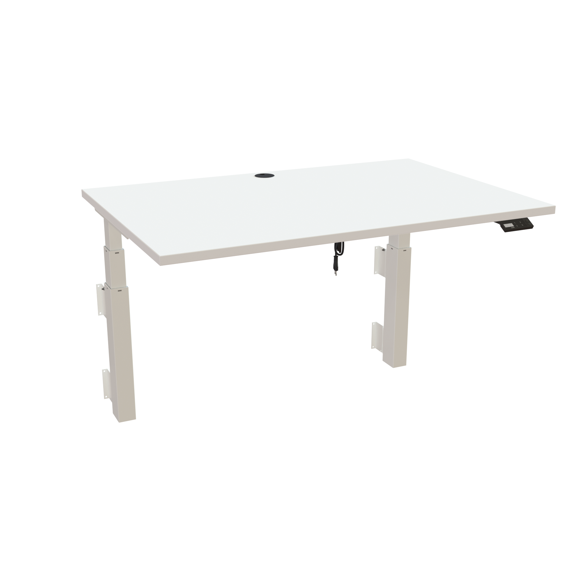 Ergonomic wall-mounted desk (120x80 cm) with a white melamine tabletop and memory controller on a white 491-35 desk frame