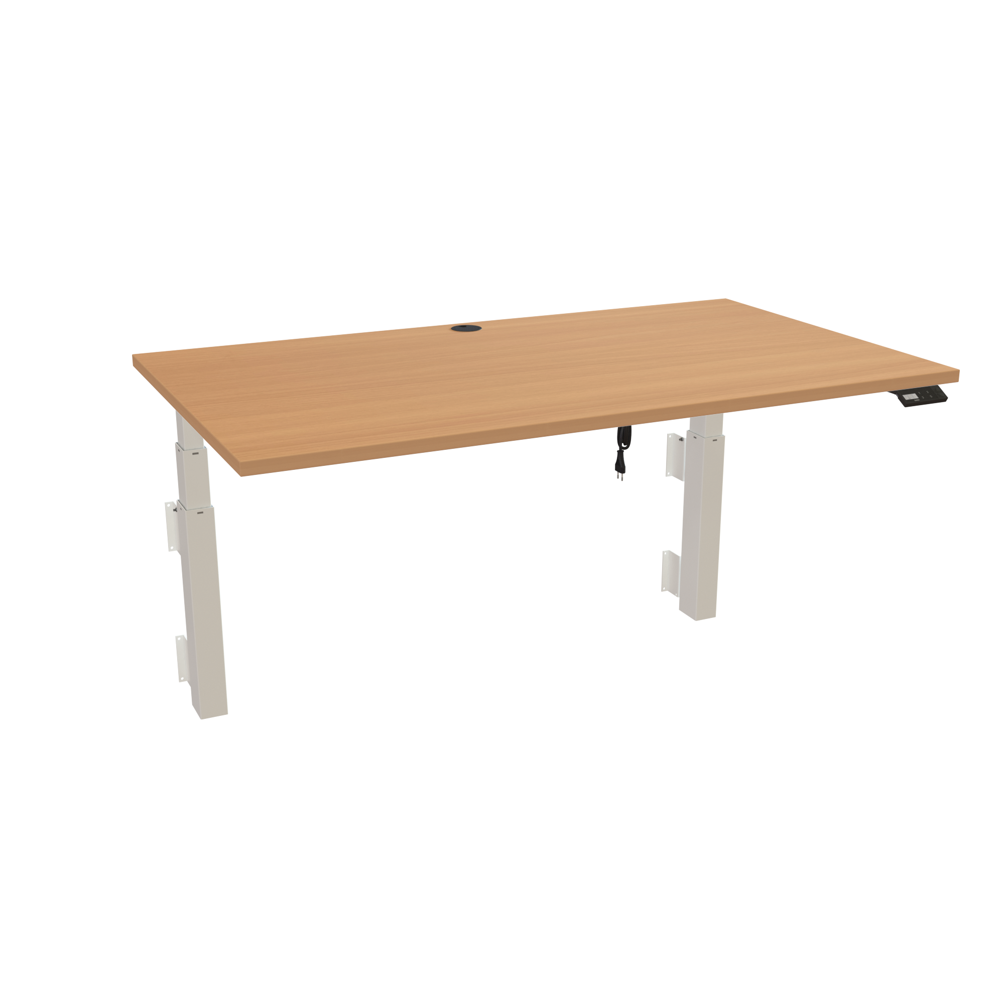 Ergonomic wall-mounted desk (140x80 cm) with a beech melamine tabletop and memory controller on a white 491-35 desk frame