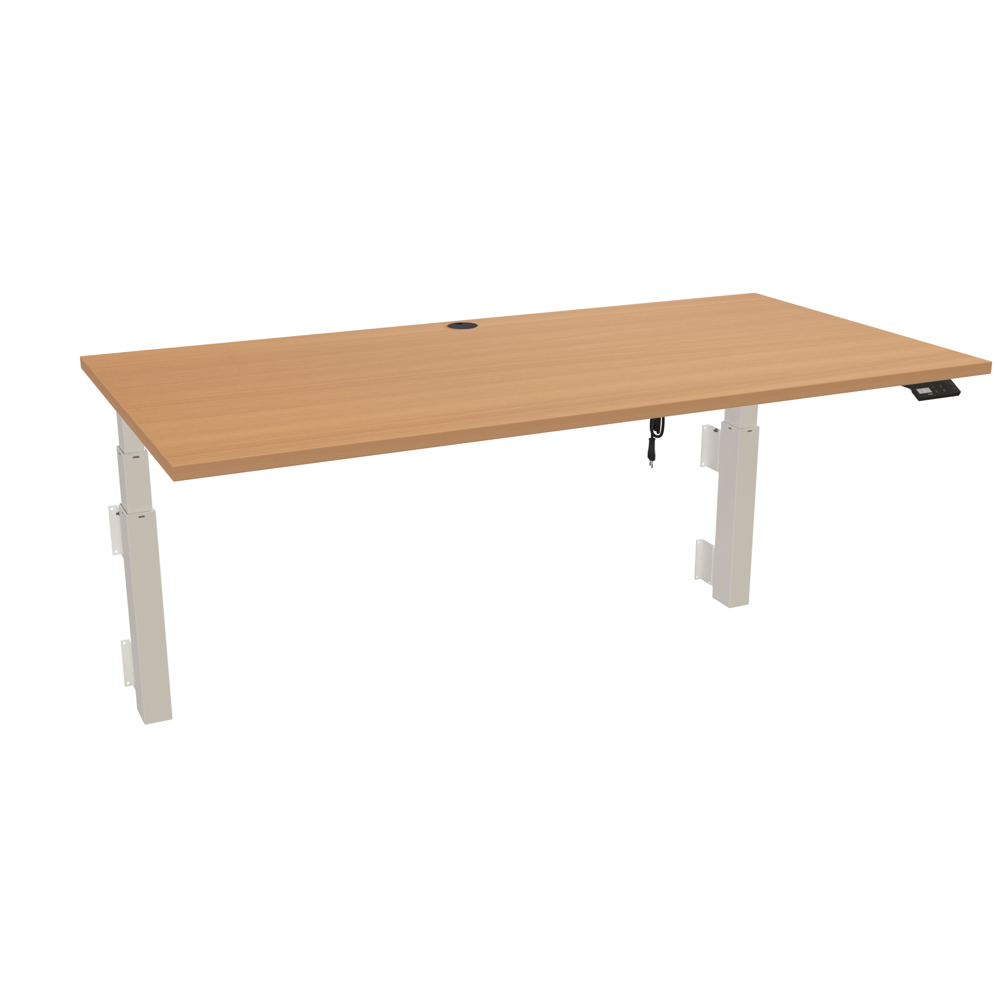 Ergonomic wall-mounted desk (160x80 cm) with a beech melamine tabletop and memory controller on a white 491-35 desk frame