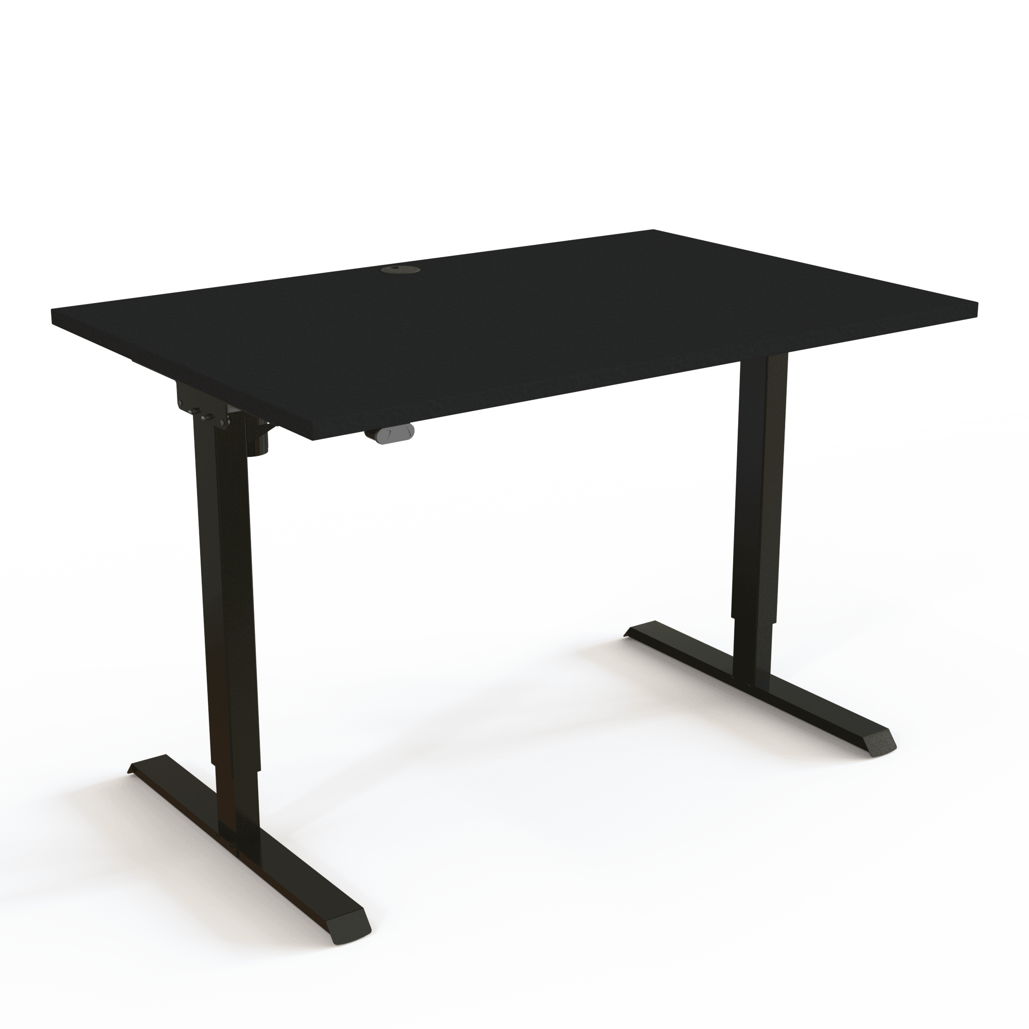 The height-adjustable desk is simply designed to minimize material consumption, with a black tabletop and black base. The size is 120x80. The height is 68-119cm and the table lifts 60kg.