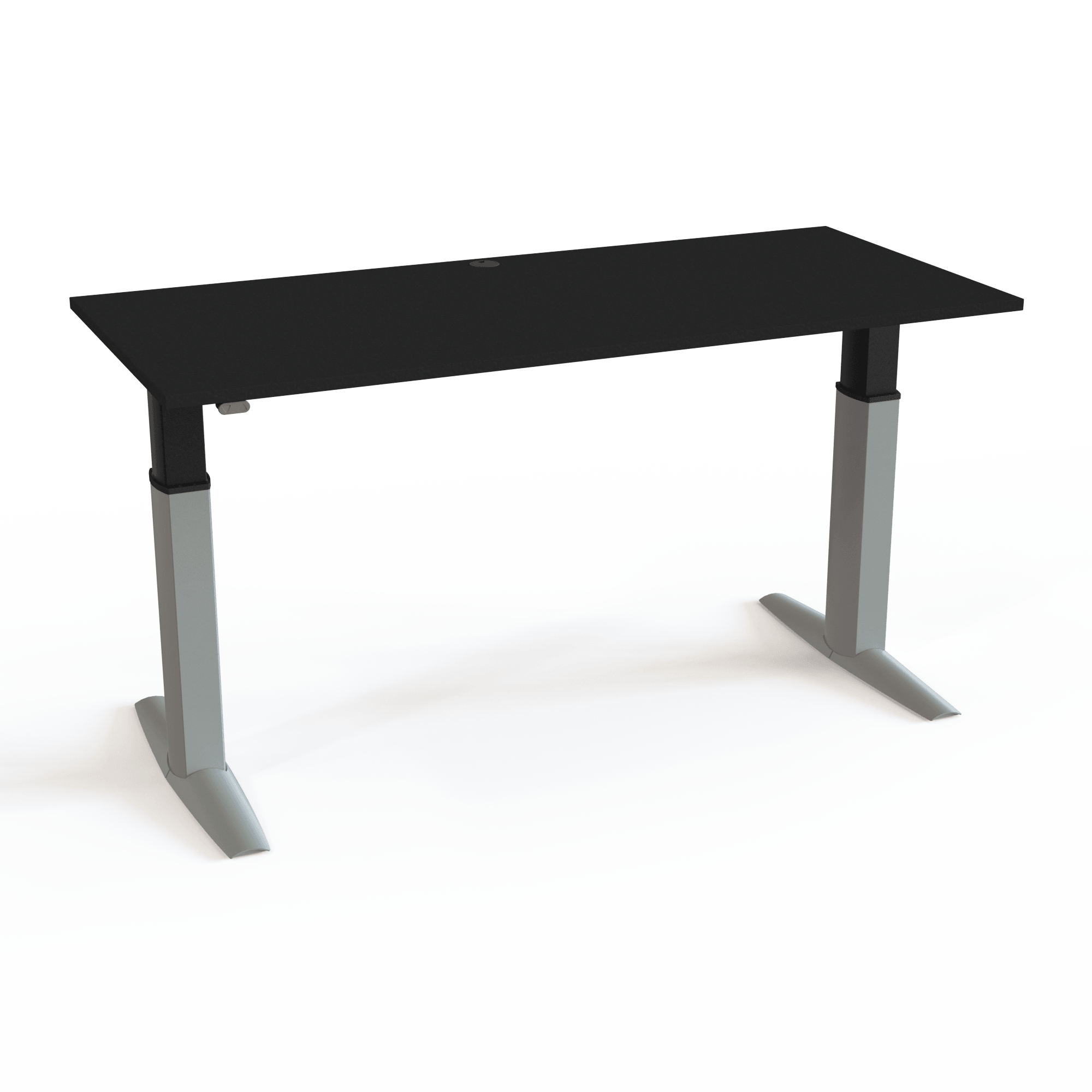 The table comes with an integrated cable tray, with a black tabletop and silver base. The size is 180x80. The height is 68-120cm and the table lifts 175kg.