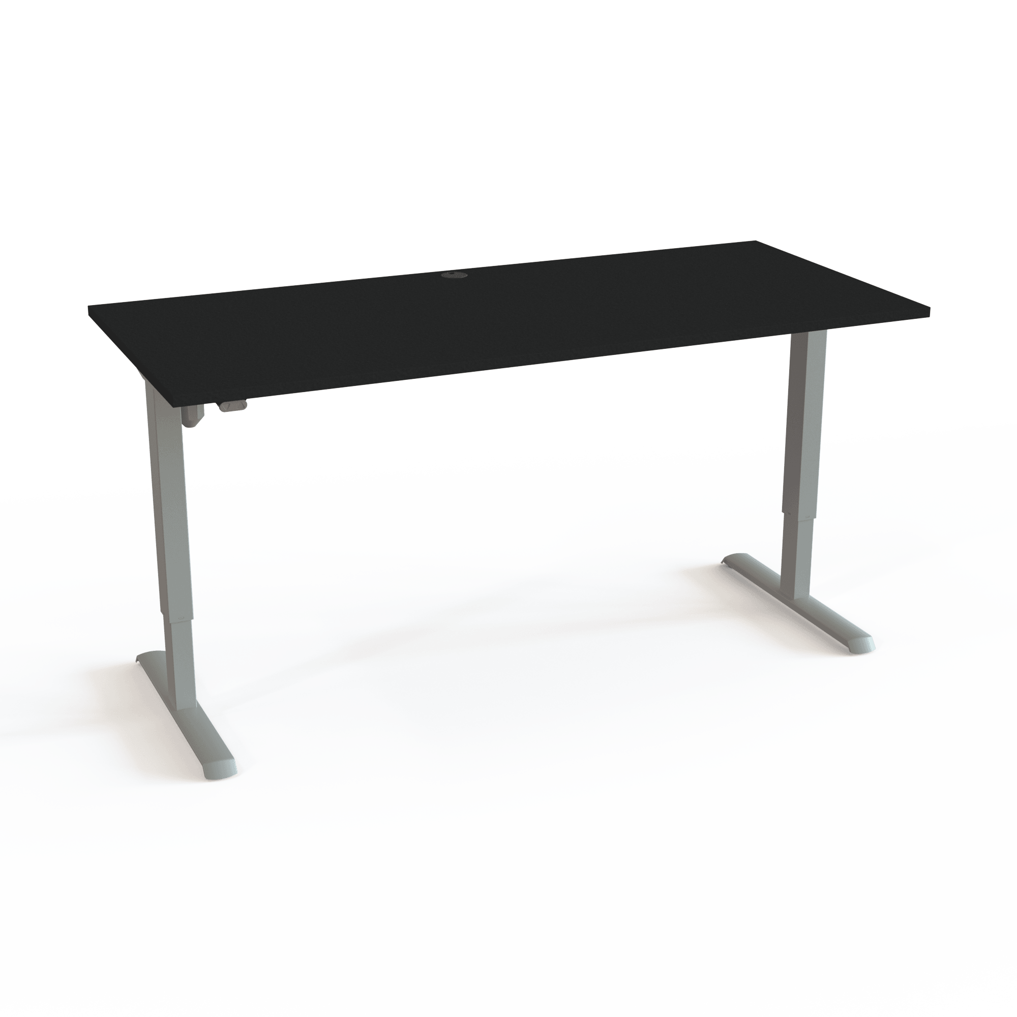Desk tested by TÜV, with a black tabletop and silver base. The size is 180x80. The height is 68-118cm and the table lifts 80kg.