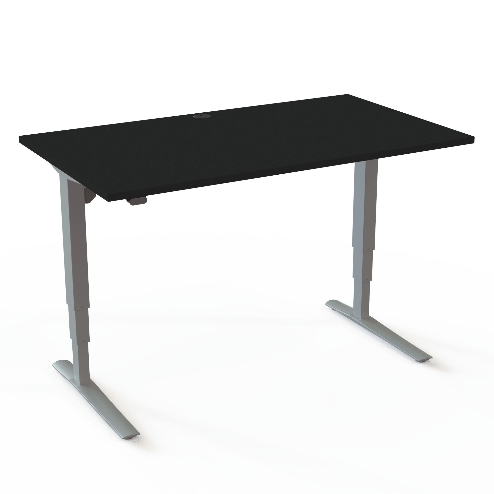 This electronically adjustable table delivers great lifting capacity, with a black tabletop and silver base. The size is 140x80. The height is 62-130cm and the table lifts 100kg.