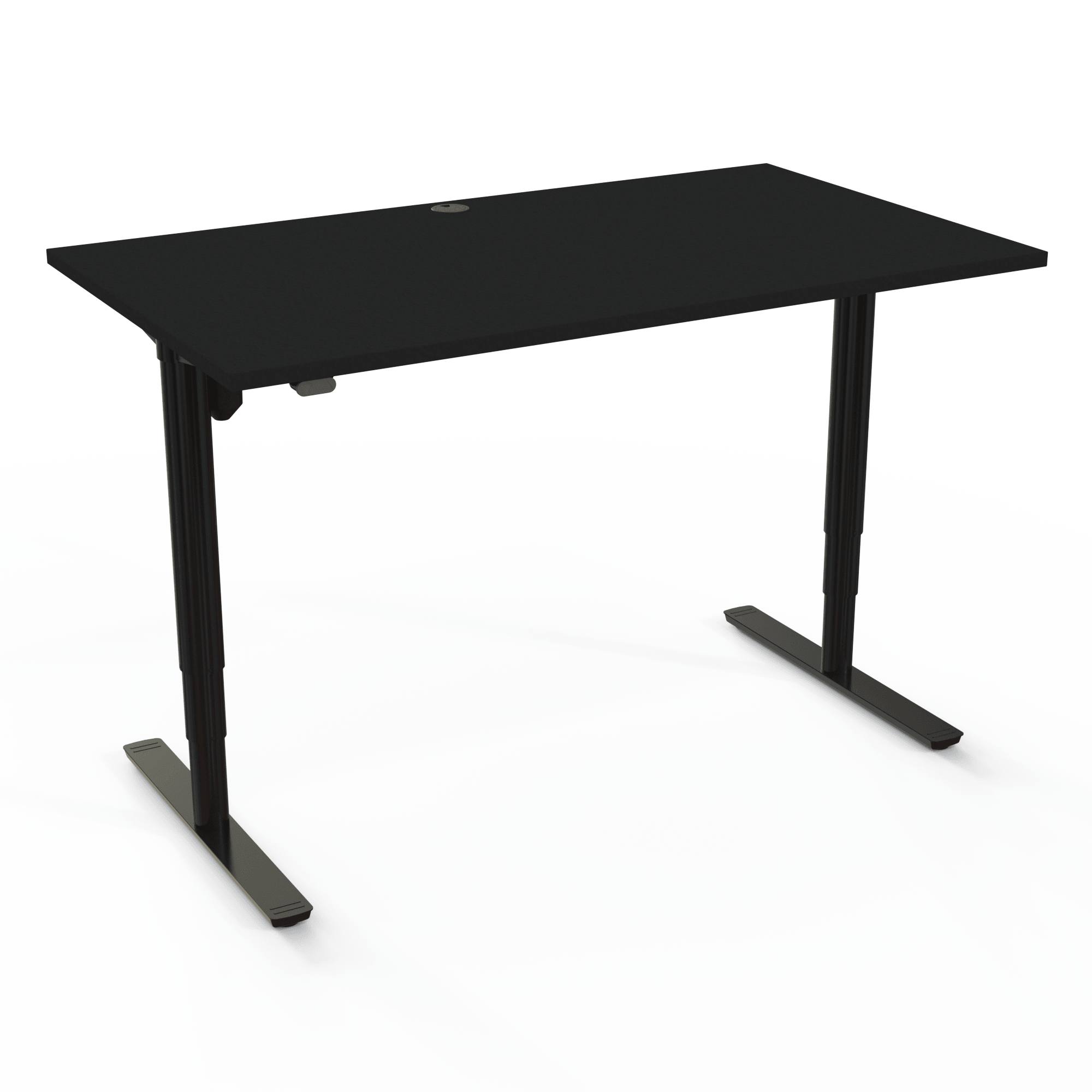 The electric desk with round columns offers a minimalistic look, with a black tabletop and black base. The size is 140x80. The height is 65-125cm and the table lifts 100kg.