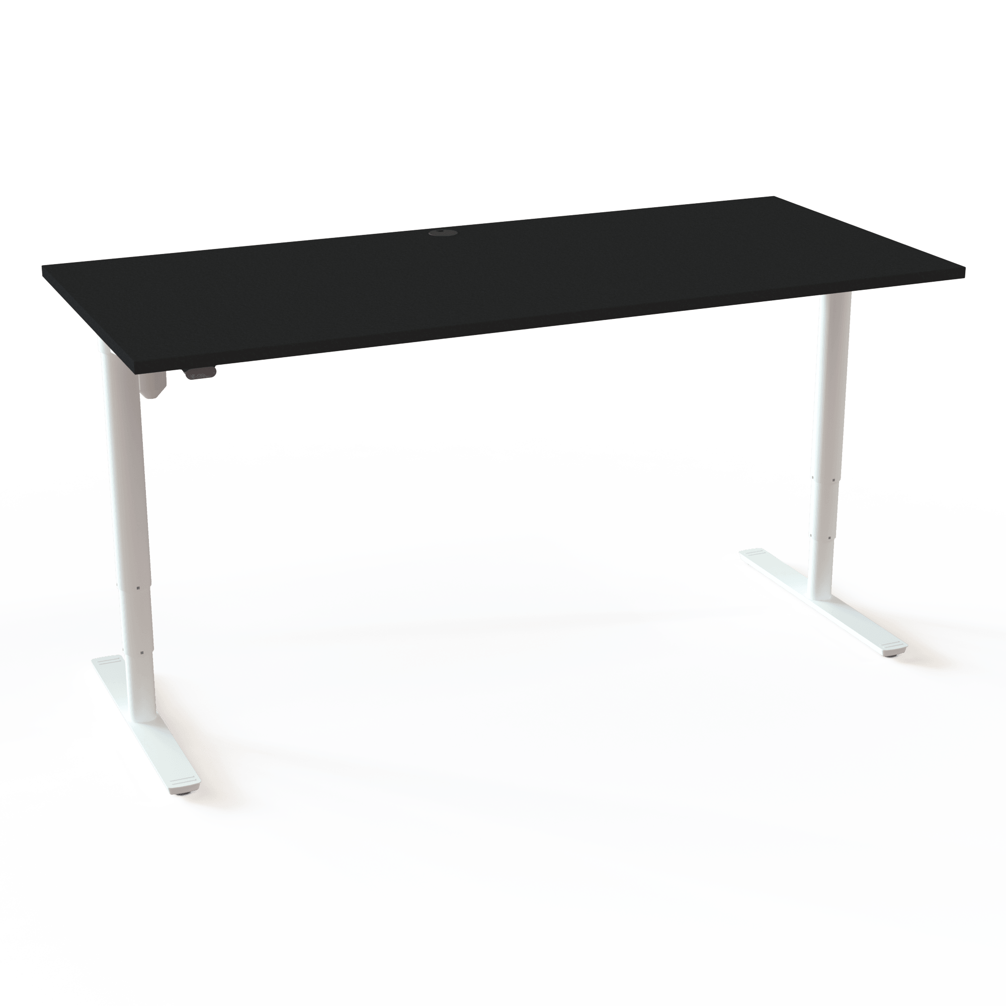 The electric desk with round columns offers a minimalistic look, with a black tabletop and white base. The size is 180x80. The height is 65-125cm and the table lifts 100kg.