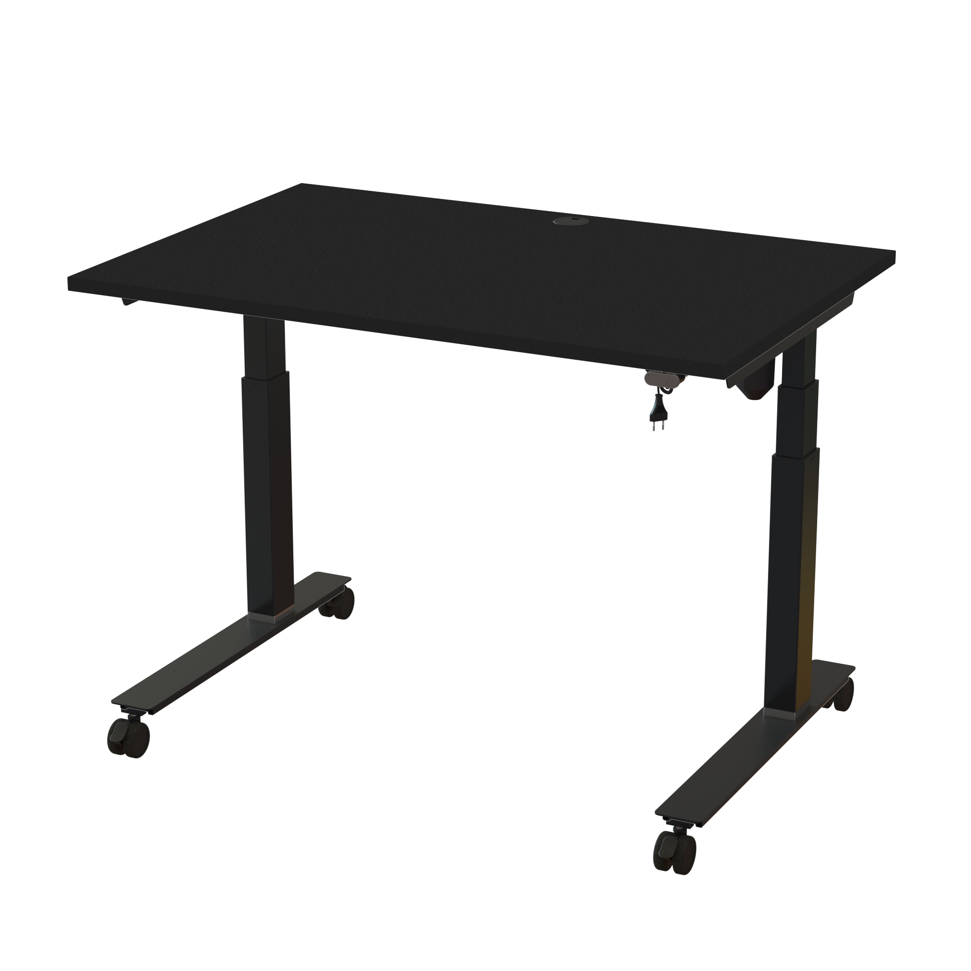 Ergonomic frame desk (120x80 cm) with a black melamine tabletop and cable tray on a black 501-35 desk frame