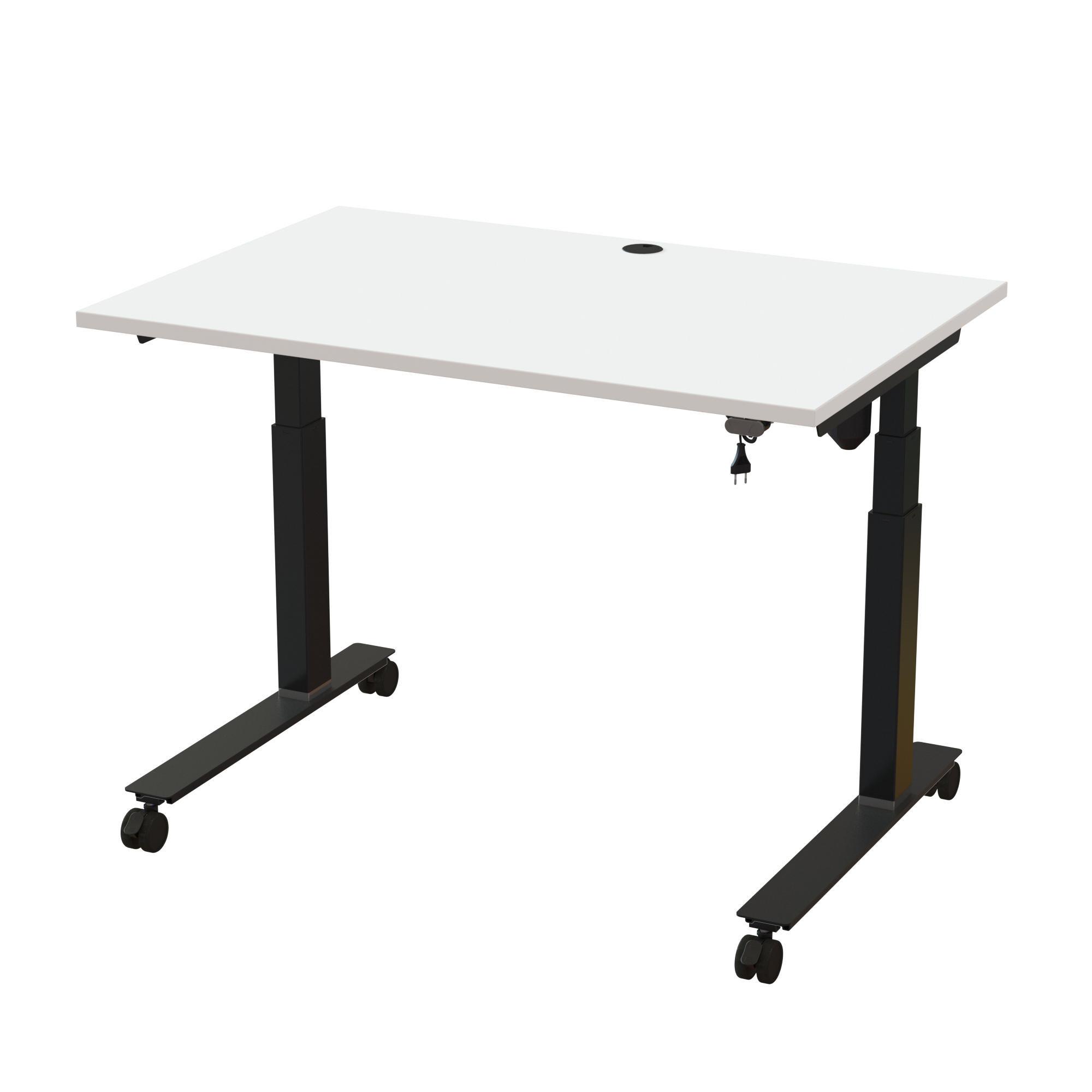 Ergonomic frame desk (120x80 cm) with a white melamine tabletop and cable tray on a black 501-35 desk frame