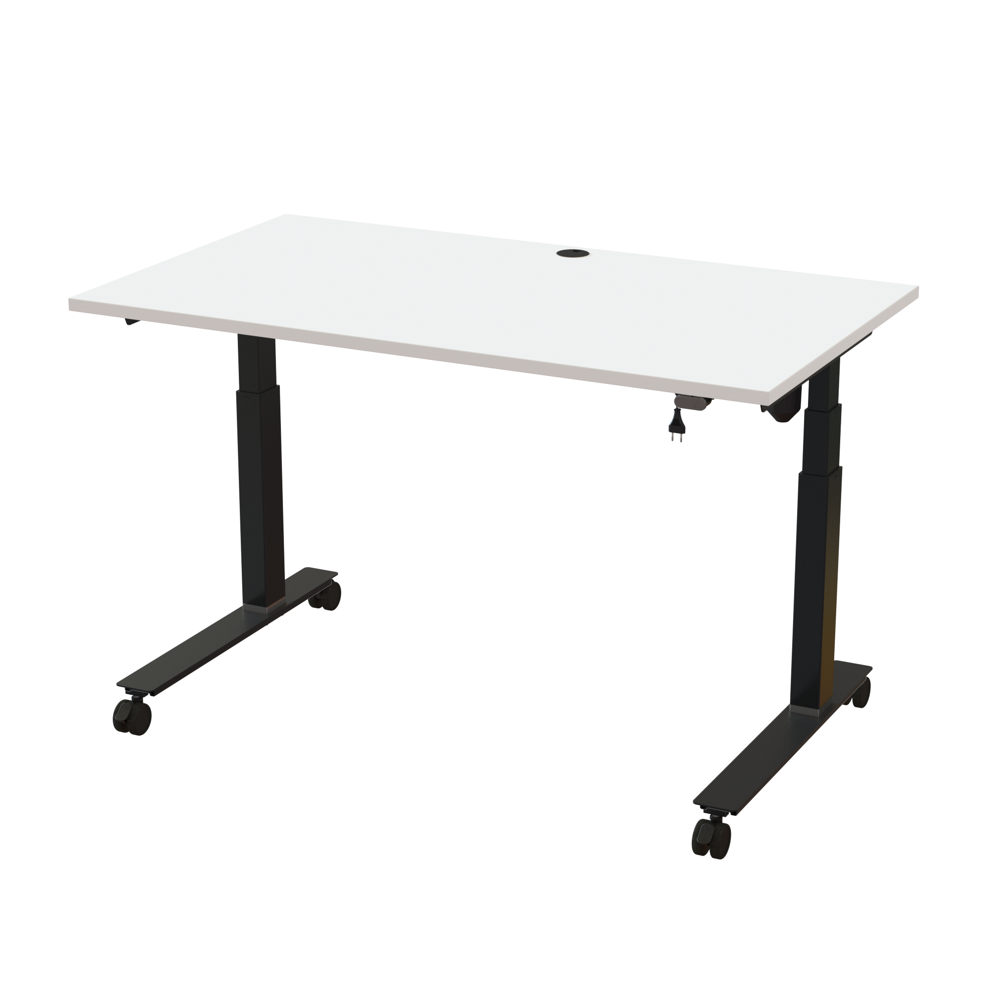 Ergonomic frame desk (140x80 cm) with a white melamine tabletop on a black 501-35 desk frame