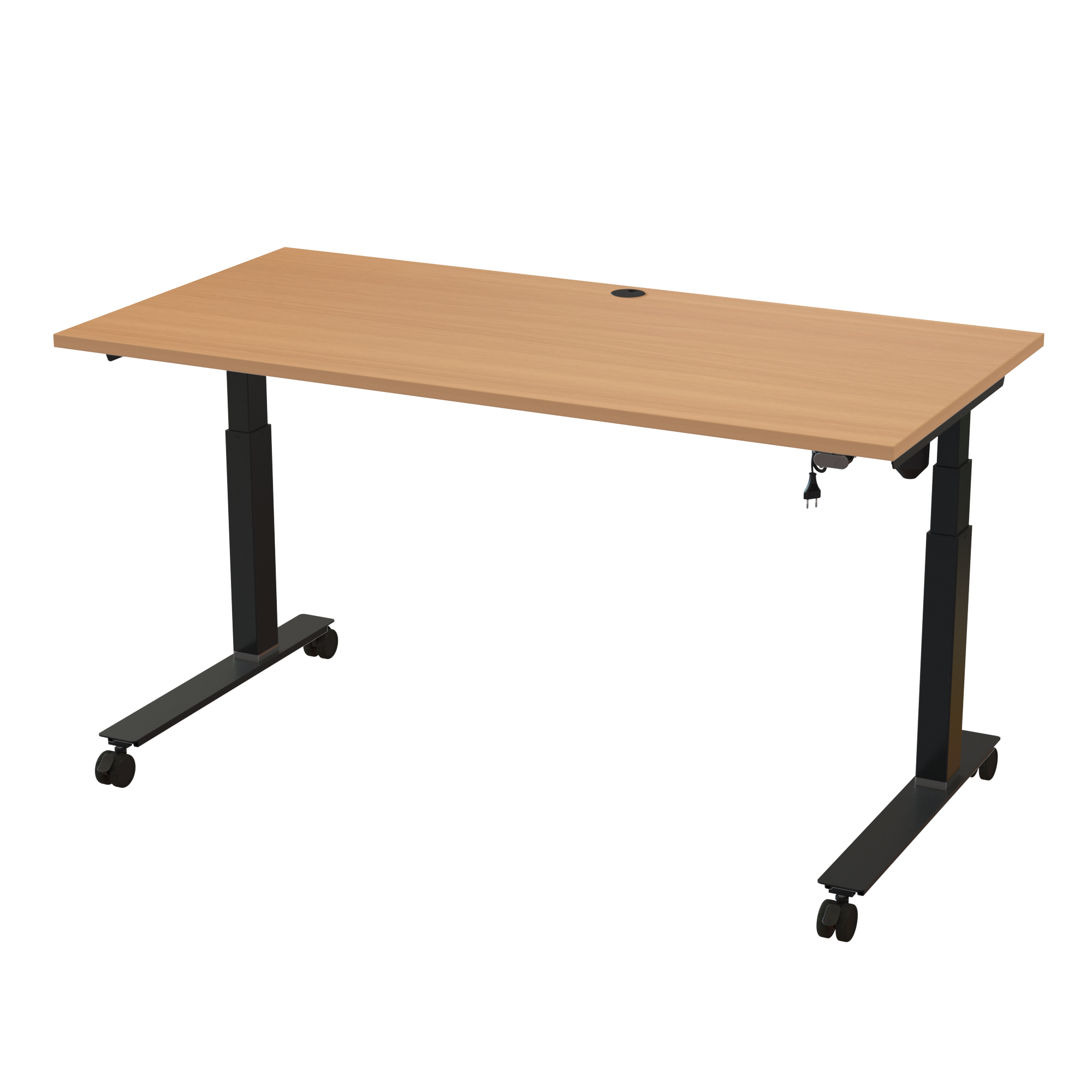 Ergonomic T-leg desk (160x80 cm) with a beech melamine tabletop on a black 501-35 desk frame