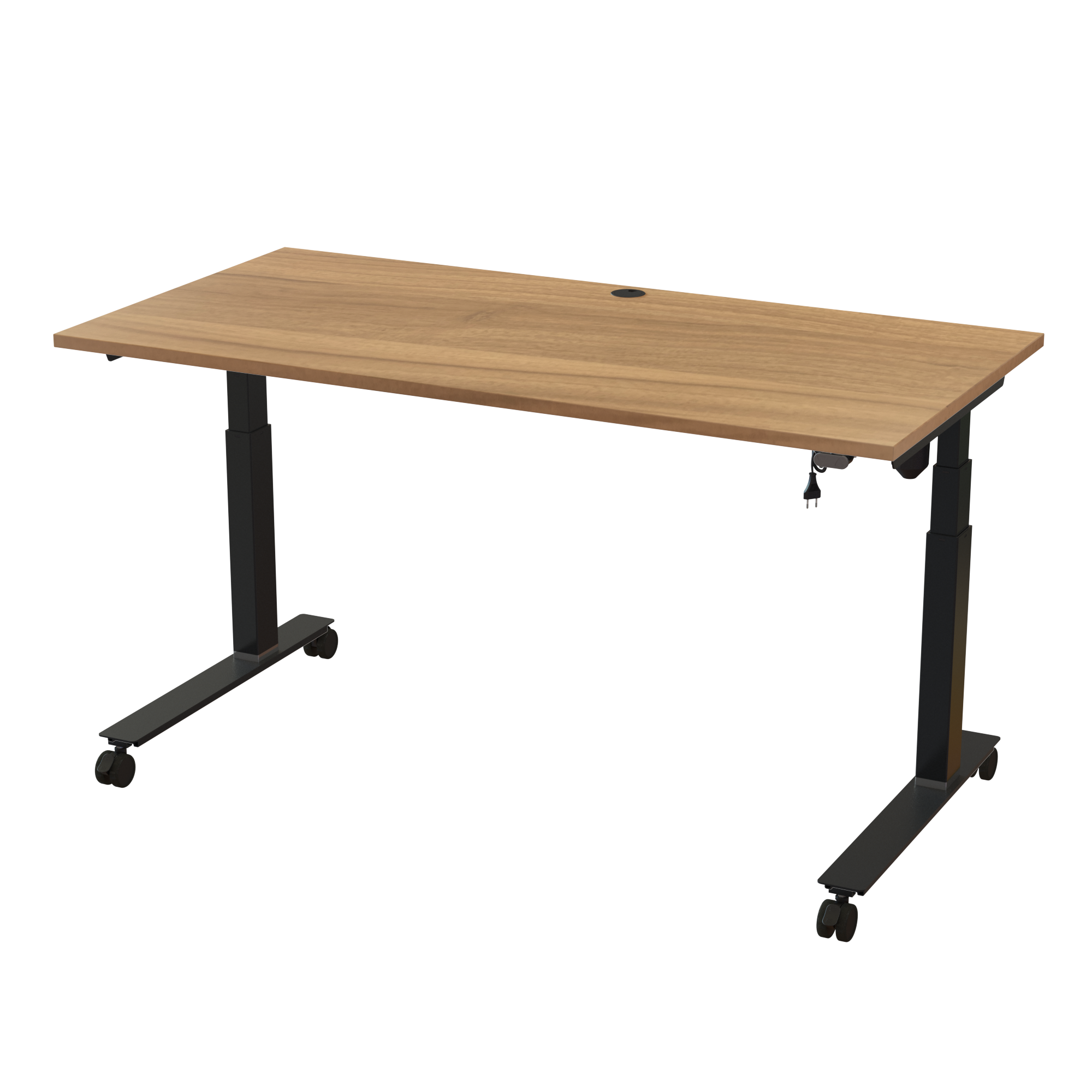 Ergonomic T-leg desk (160x80 cm) with a walnut melamine tabletop on a black 501-35 desk frame