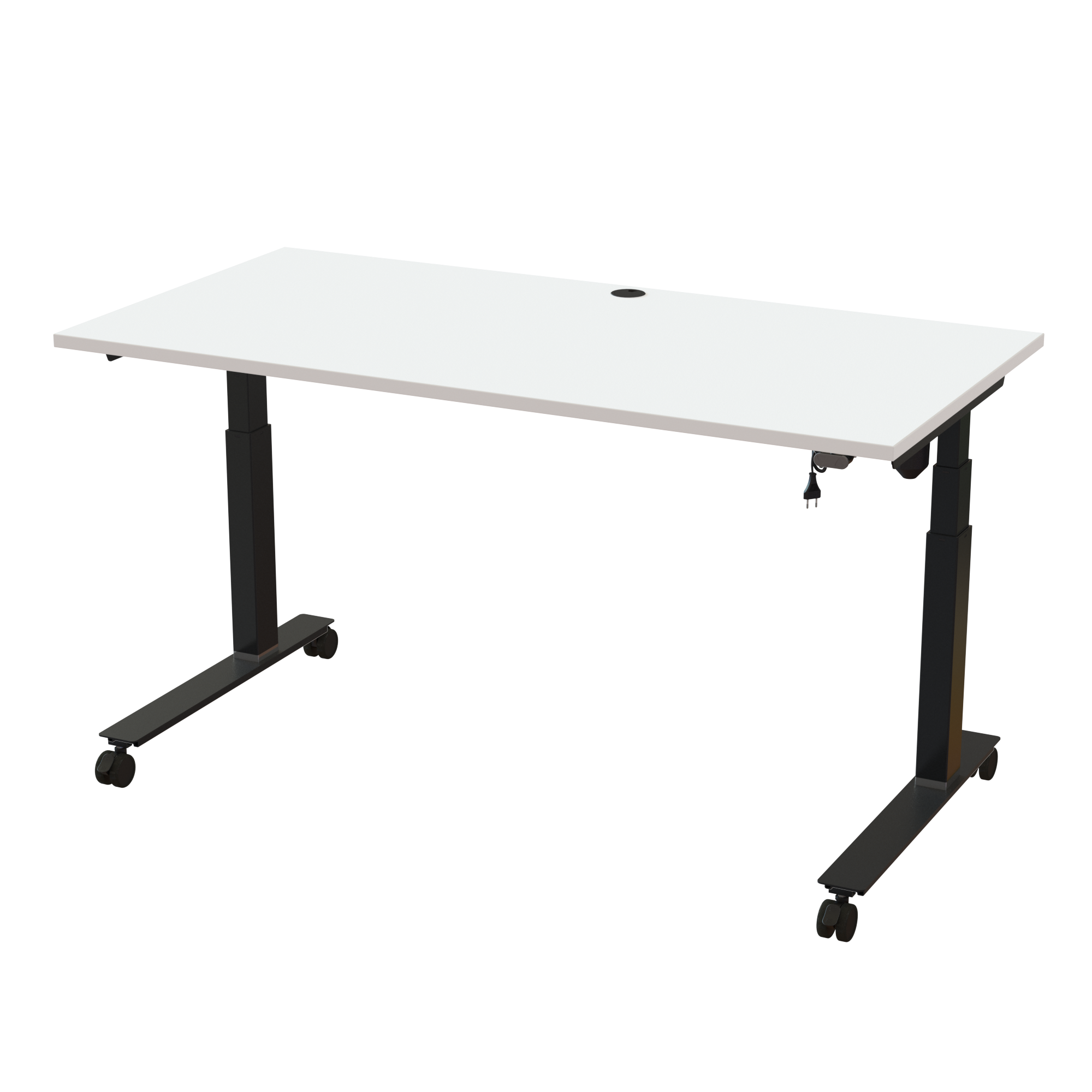 Ergonomic T-leg desk (160x80 cm) with a white melamine tabletop on a black 501-35 desk frame