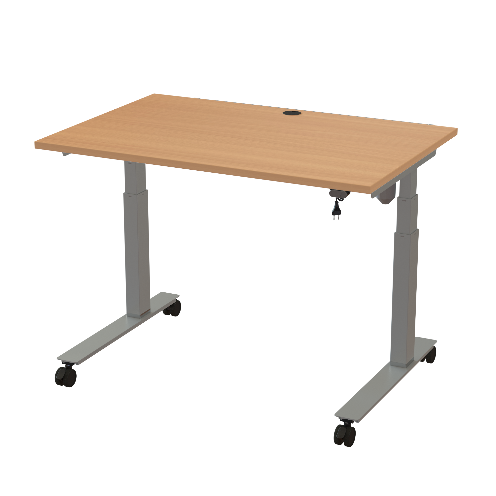 Ergonomic frame desk (120x80 cm) with a beech melamine tabletop and cable tray on a silver 501-35 desk frame