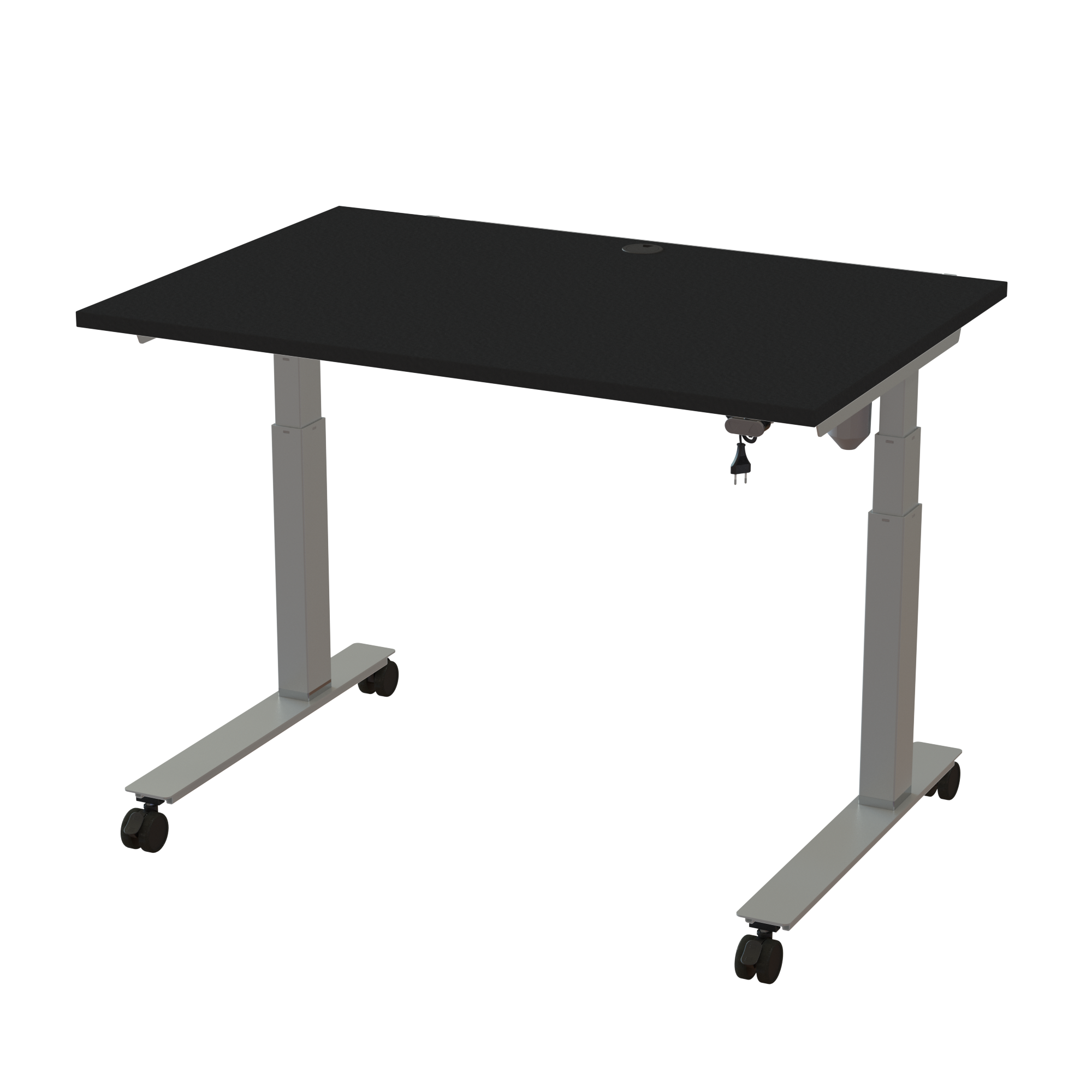 Ergonomic frame desk (120x80 cm) with a black melamine tabletop on a silver 501-35 desk frame