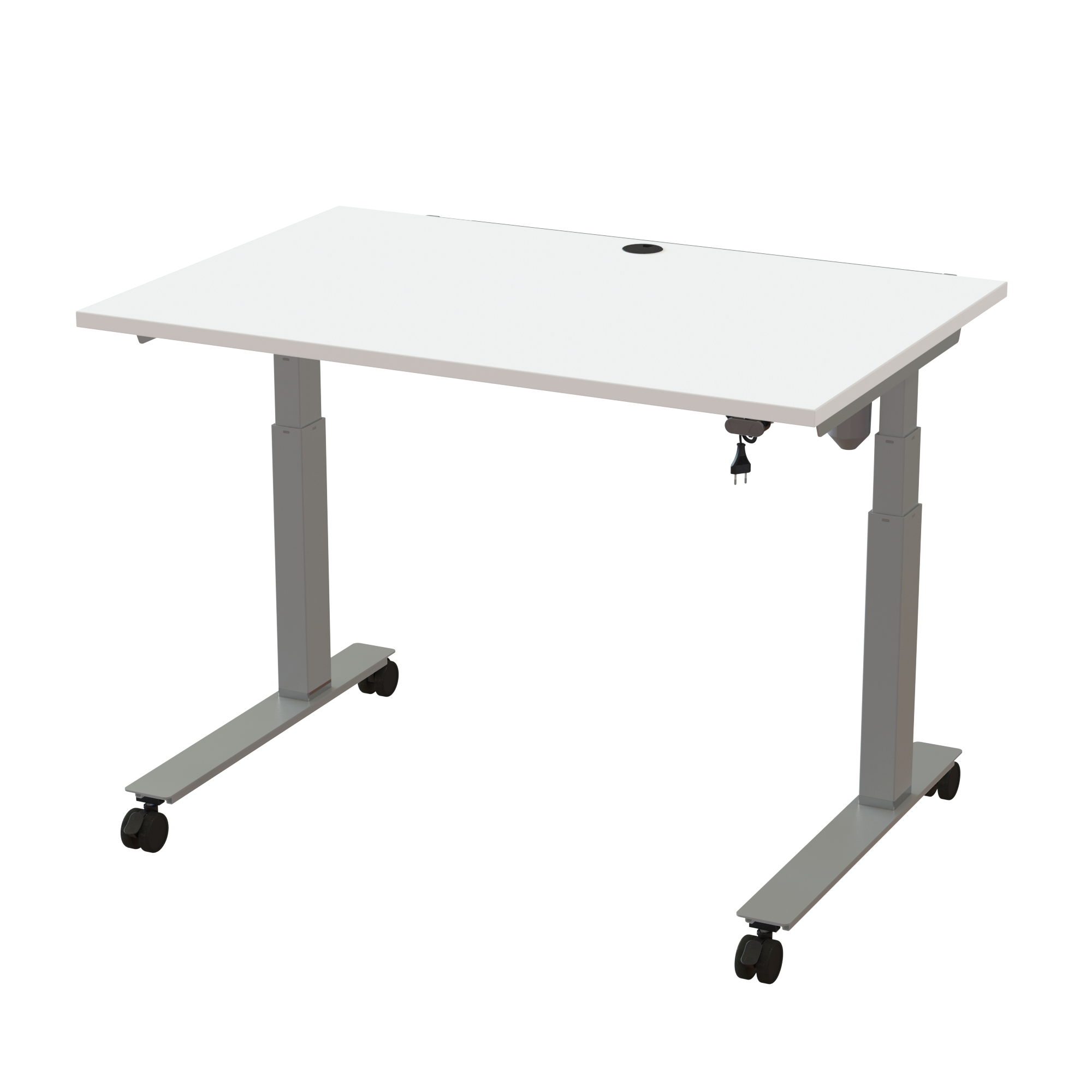 Ergonomic frame desk (120x80 cm) with a white melamine tabletop on a silver 501-35 desk frame