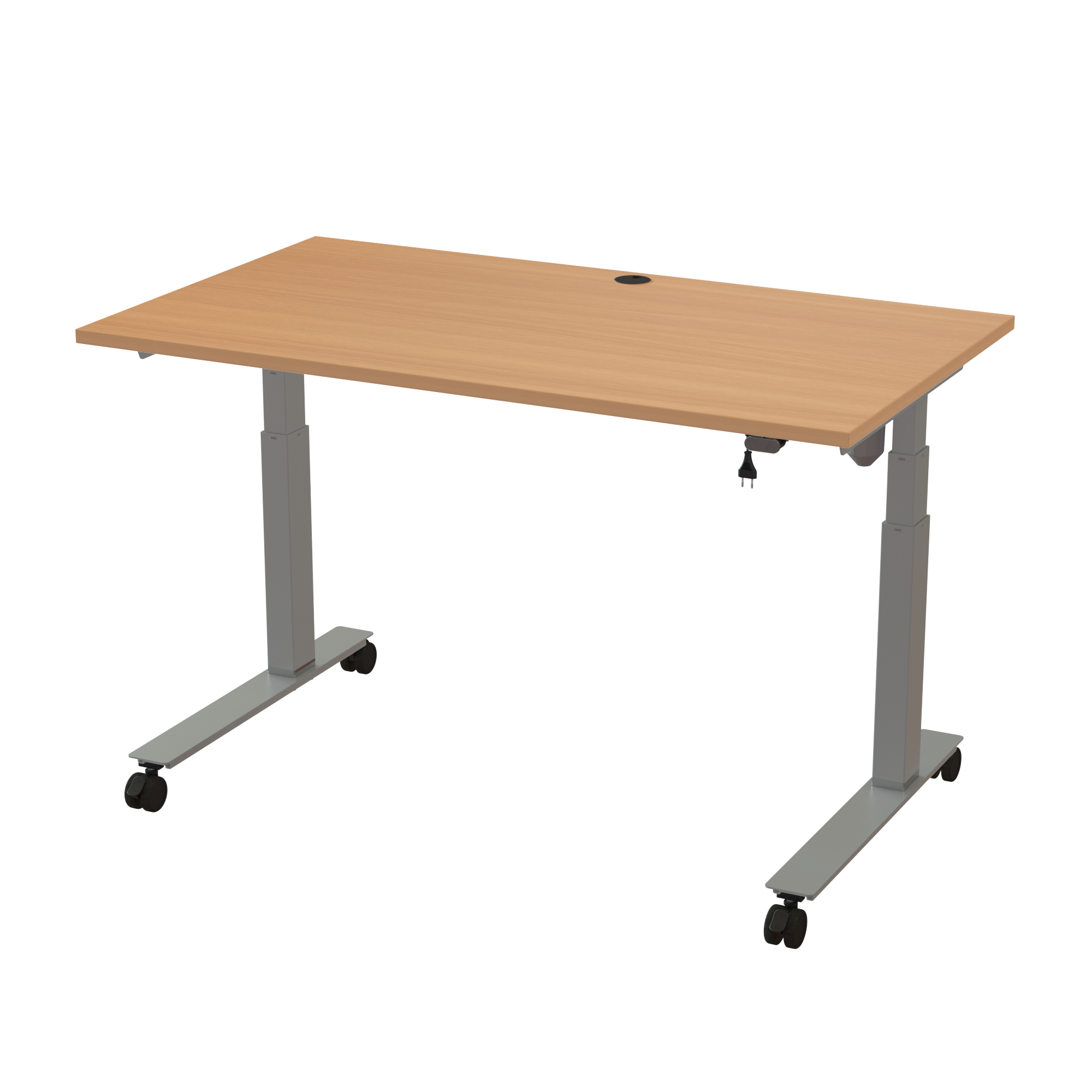 Ergonomic T-leg desk (140x80 cm) with a beech melamine tabletop on a silver 501-35 desk frame
