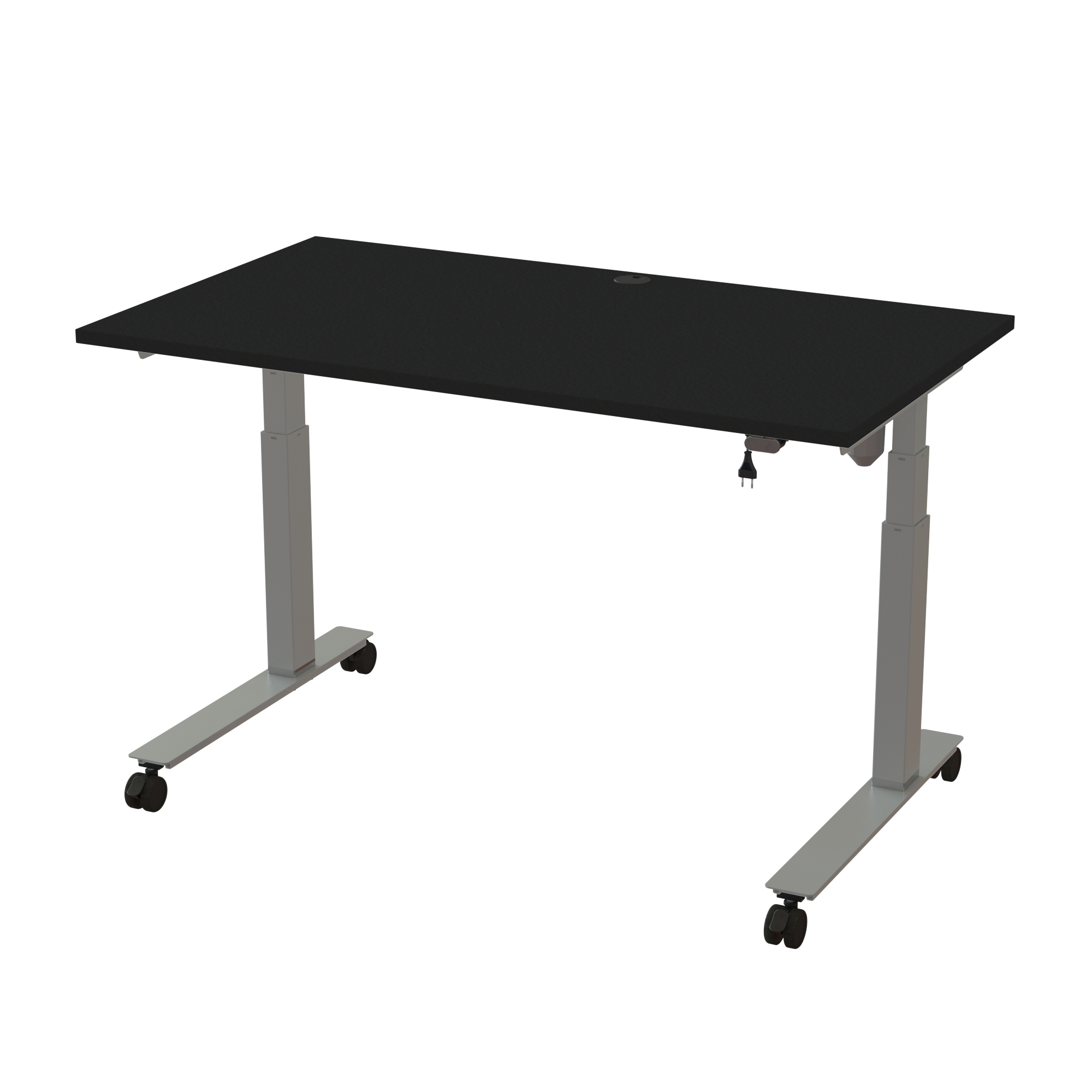 Ergonomic frame desk (140x80 cm) with a black melamine tabletop on a silver 501-35 desk frame