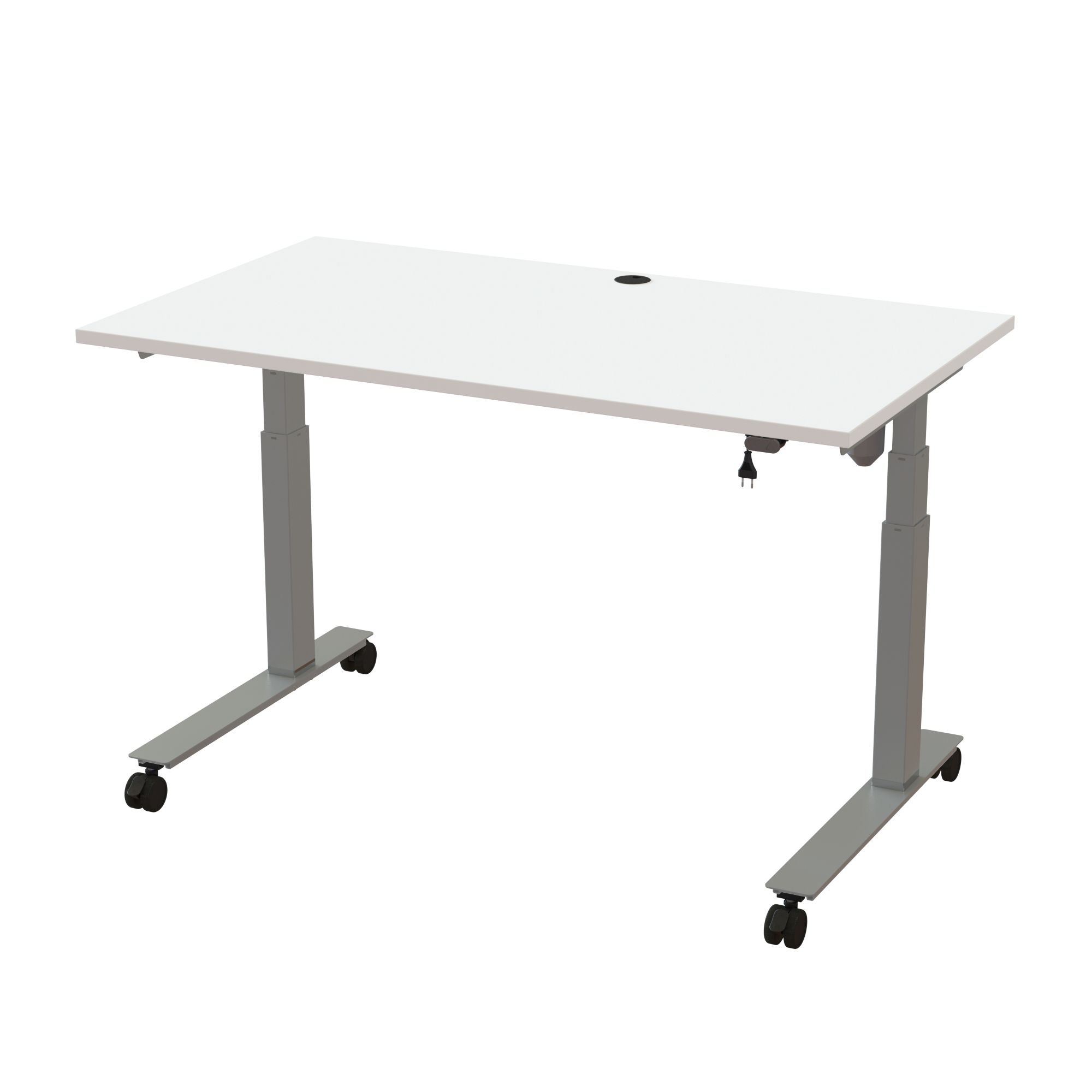 Ergonomic frame desk (140x80 cm) with a white melamine tabletop on a silver 501-35 desk frame