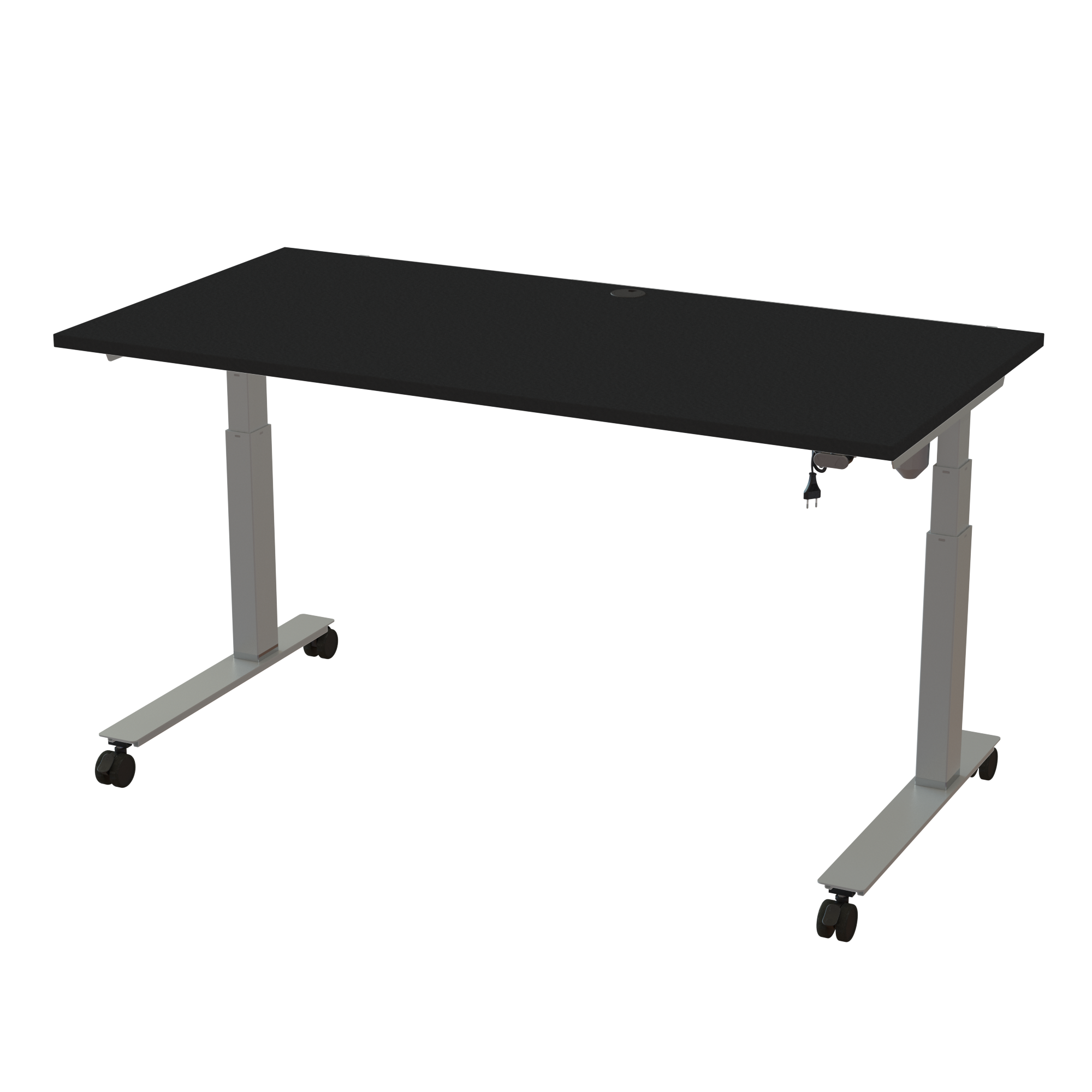 Ergonomic T-leg desk (160x80 cm) with a black melamine tabletop on a silver 501-35 desk frame