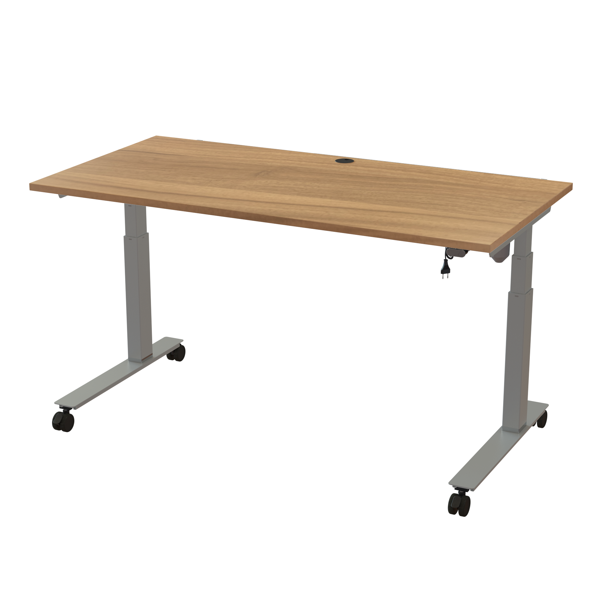 Ergonomic T-leg desk (160x80 cm) with a walnut melamine tabletop on a silver 501-35 desk frame