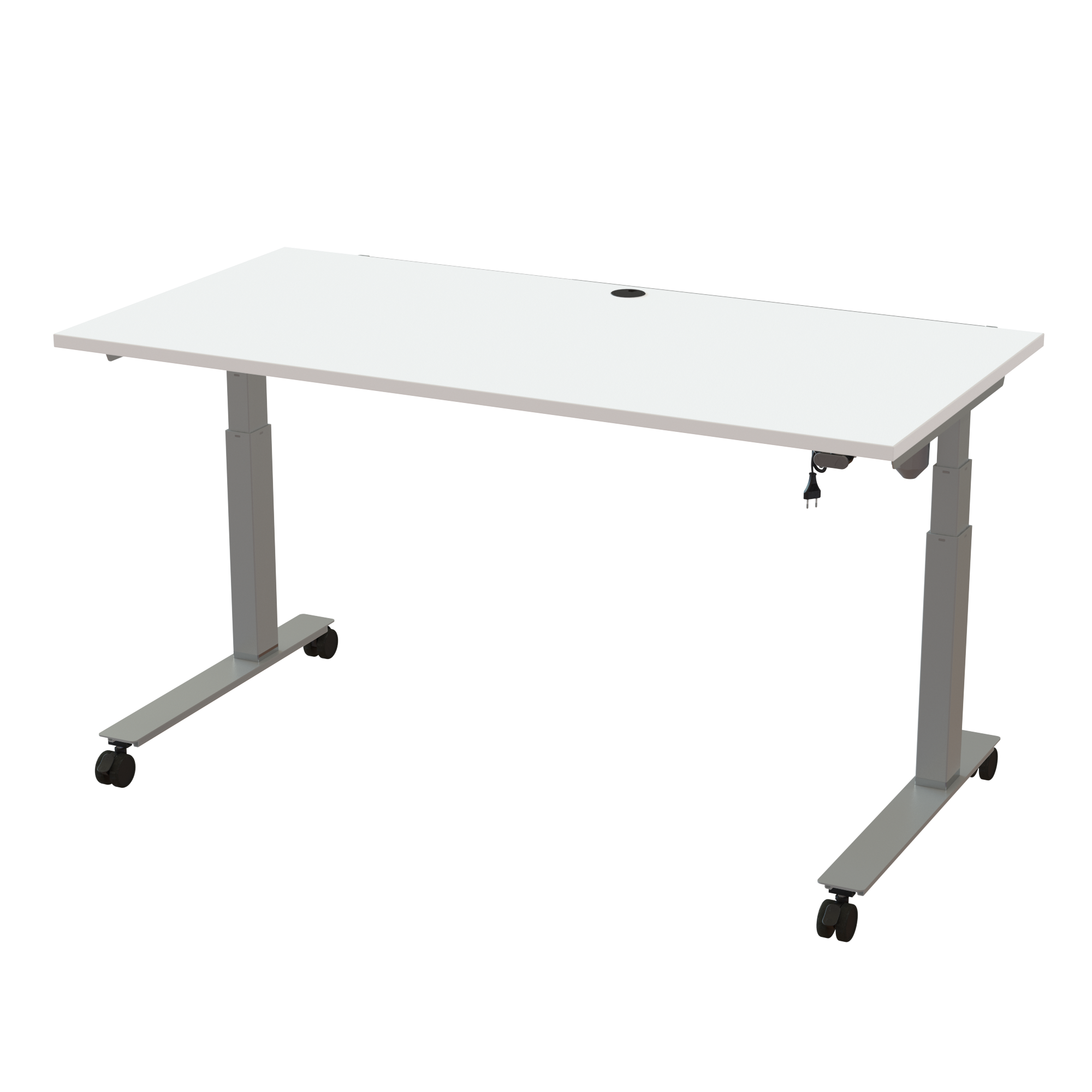 Ergonomic frame desk (160x80 cm) with a white melamine tabletop on a silver 501-35 desk frame