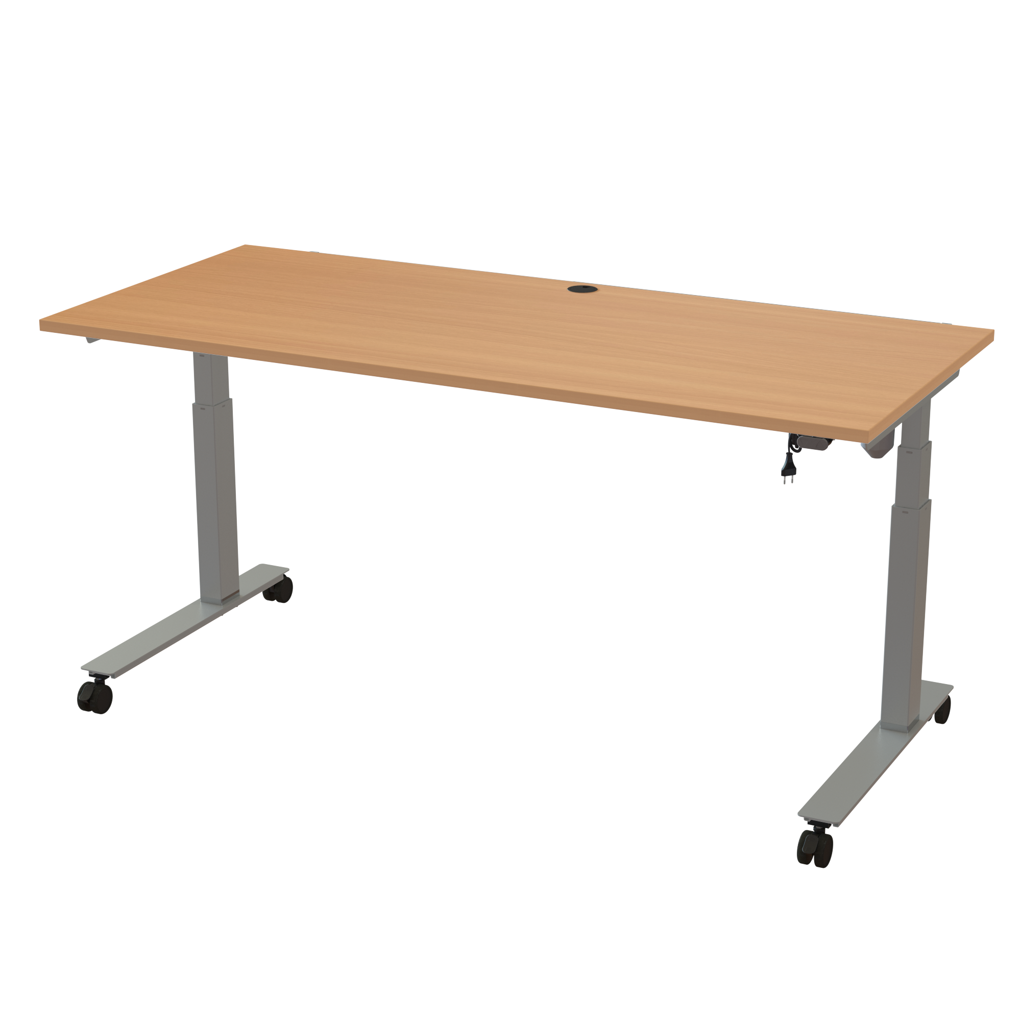Ergonomic T-leg desk (180x80 cm) with a beech melamine tabletop on a silver 501-35 desk frame