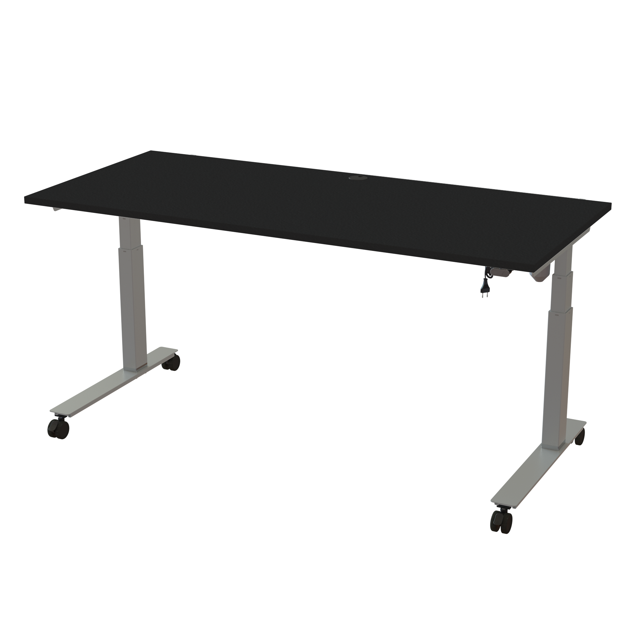 Ergonomic frame desk (180x80 cm) with a black melamine tabletop on a silver 501-35 desk frame