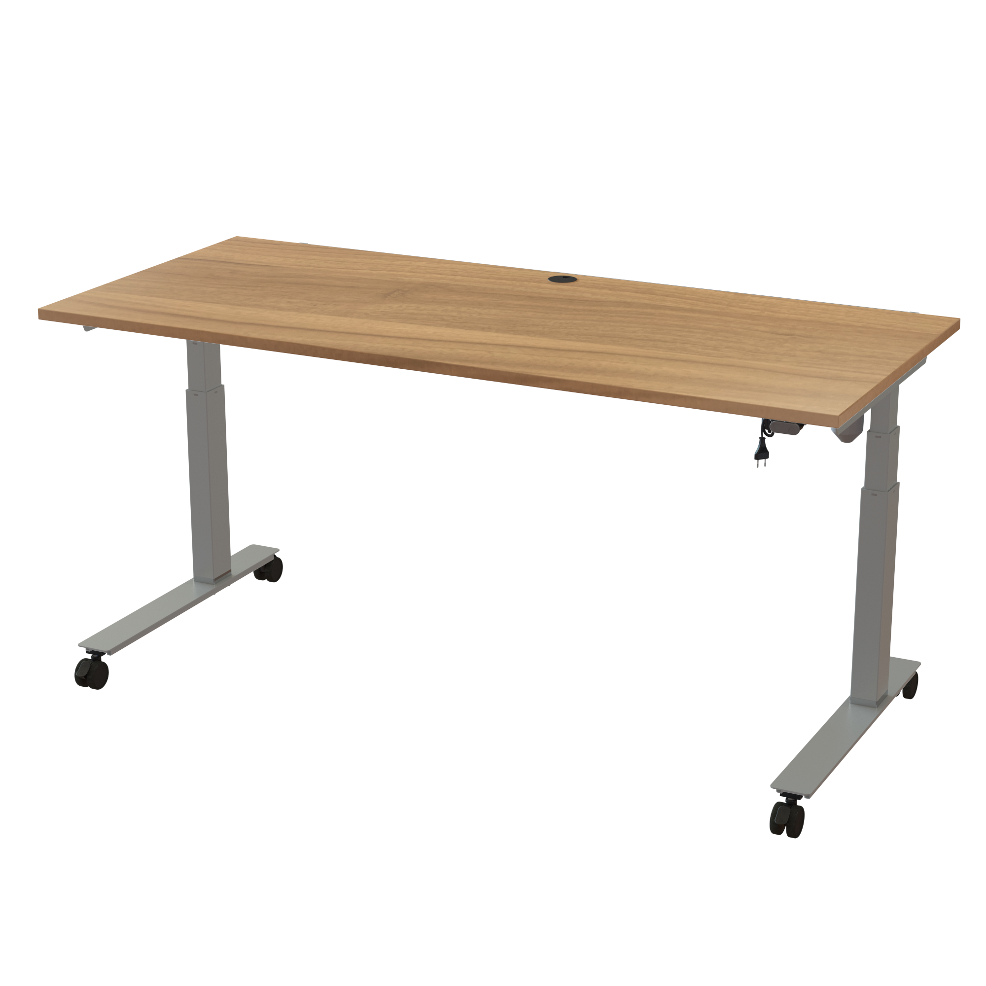 Ergonomic T-leg desk (180x80 cm) with a walnut melamine tabletop on a silver 501-35 desk frame